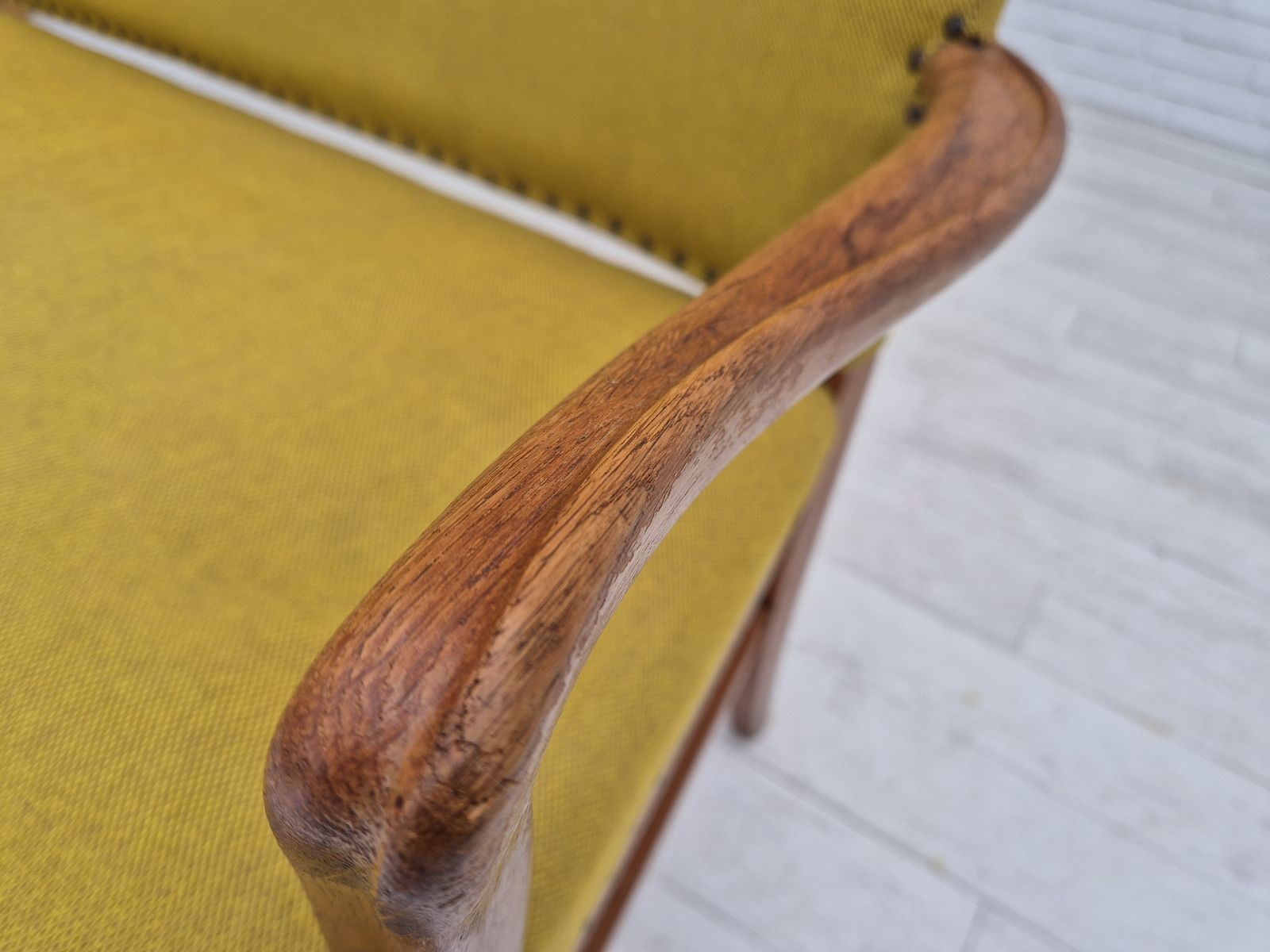 1950s, Danish 2 Seater Sofa By Ehapa Møbler, Original Condition, Wool Fabric, Oak Wood. photo buy
