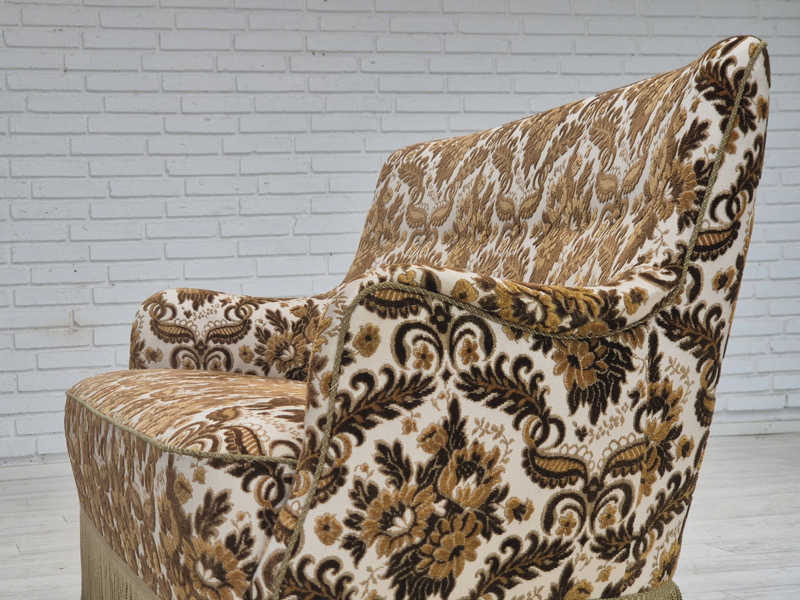 1960s, Danish 2 Seater Sofa, Brown/Beige Furniture Fabric, Ash Wood Legs. photo Furniture
