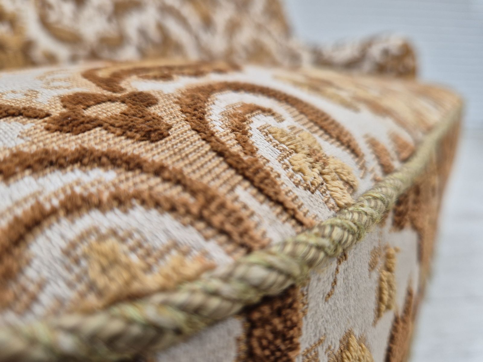 1960s, Danish 2 Seater Sofa, Brown/Beige Furniture Fabric, Ash Wood Legs. photo vinterior