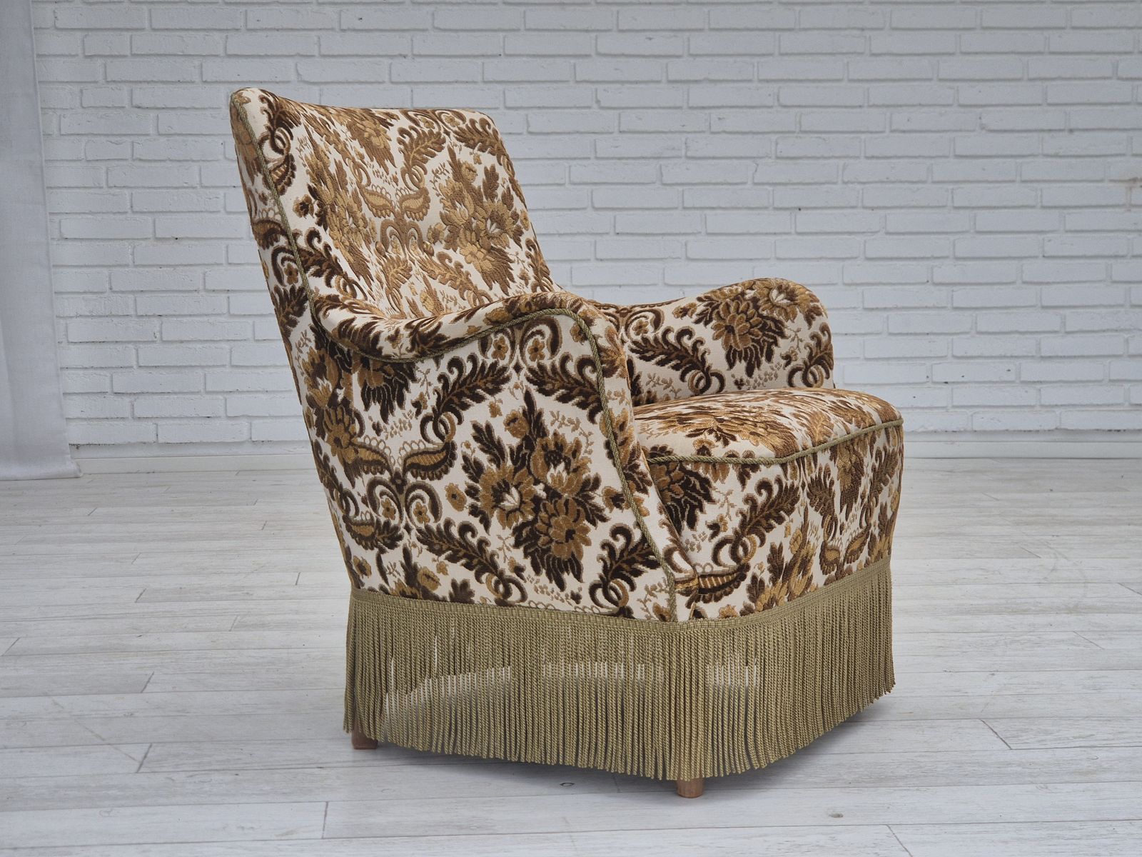 1960s, Danish Armchair, Furniture Velour Fabric, Ash Wood. photo vinterior