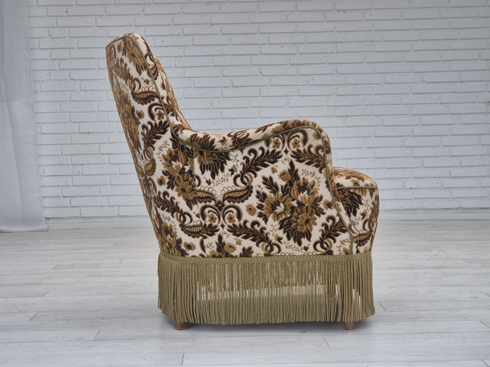 photo for sale 1960s, Danish Armchair, Furniture Velour Fabric, Ash Wood.