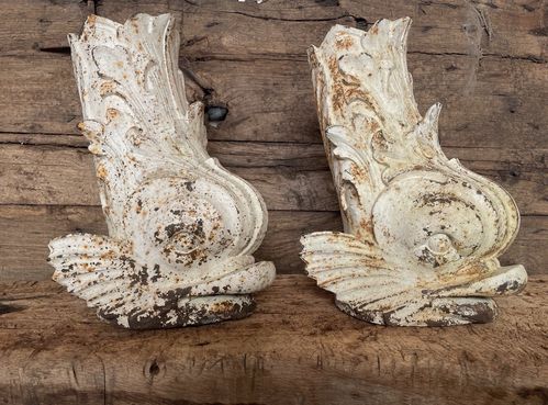 Pair Of  Unusual Decorative Antique French 19th C. Cast Iron Dolphin Vases photo 550.0