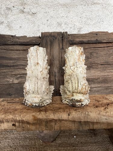 Home Decor Pair Of  Unusual Decorative Antique French 19th C. Cast Iron Dolphin Vases photo
