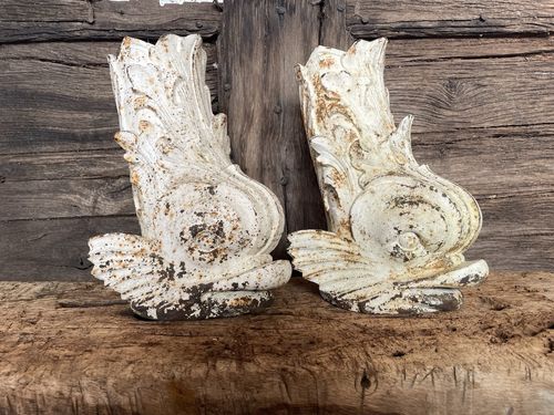 550.0 Pair Of  Unusual Decorative Antique French 19th C. Cast Iron Dolphin Vases photo