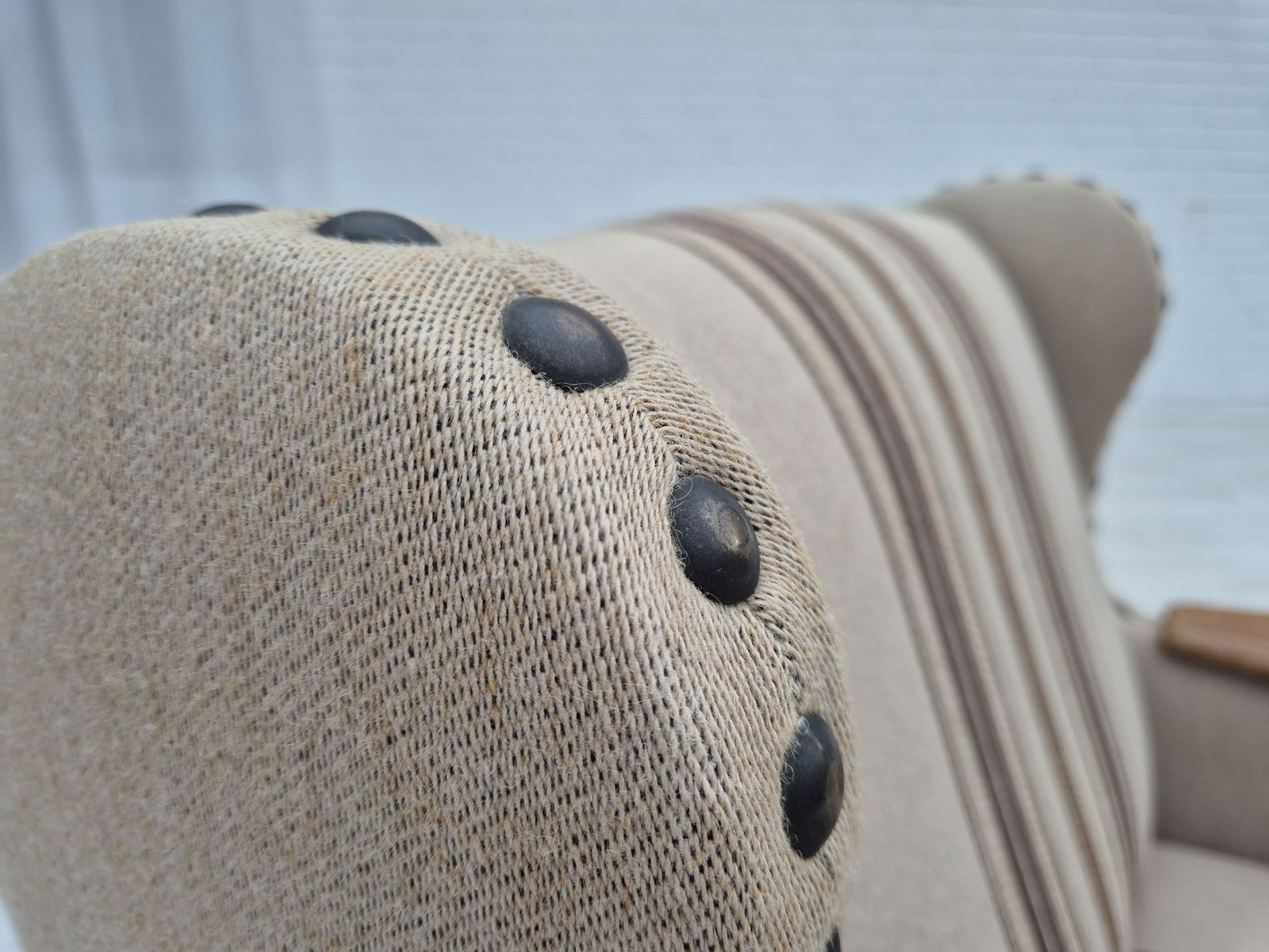 1970s, Danish Armchair, Furniture Wool Fabric, Oak Wood, Original Condition. photo 1150.0