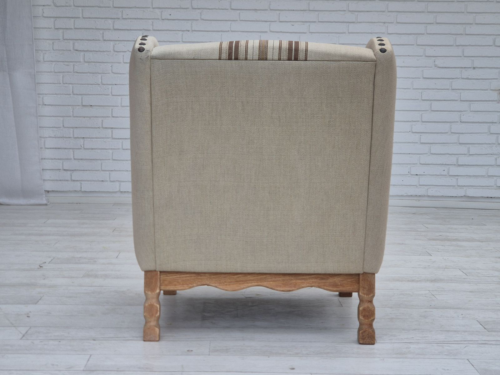 1150.0 1970s, Danish Armchair, Furniture Wool Fabric, Oak Wood, Original Condition. photo