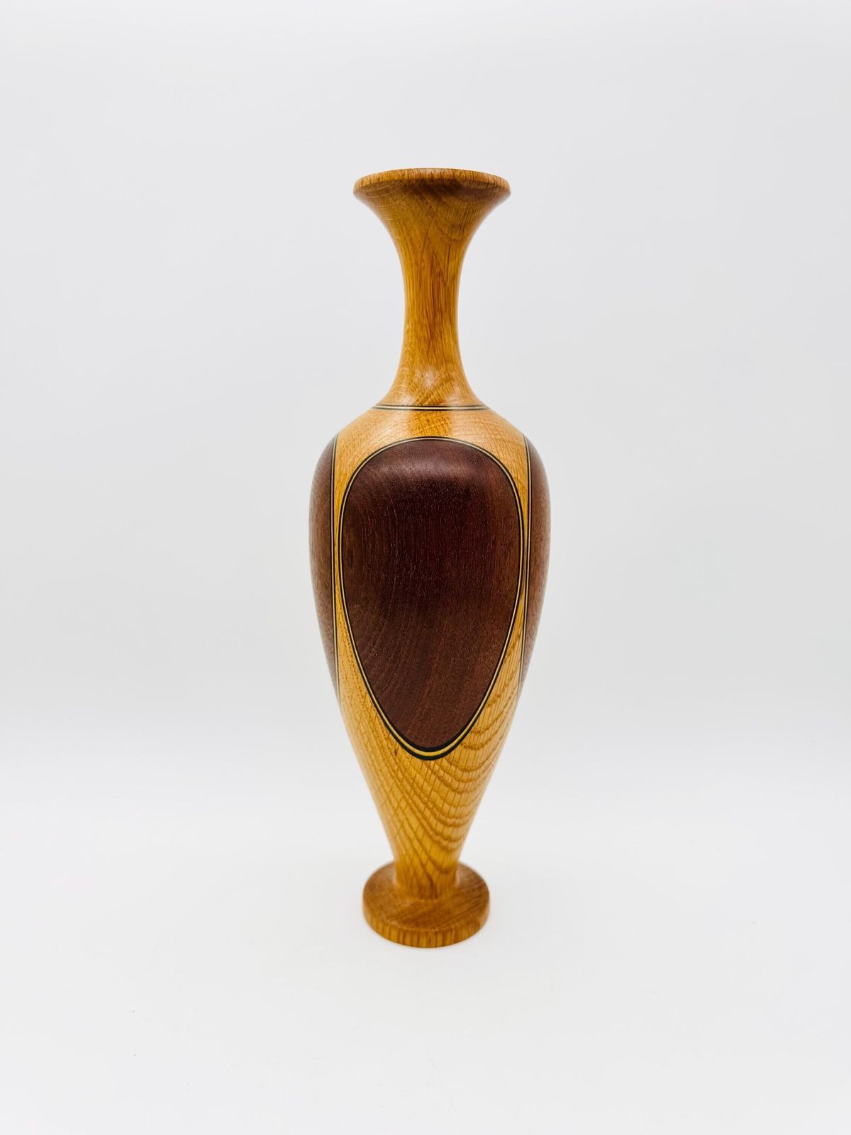 Hand Crafed Wood Inlaid Vase, Signed, Turned Wood Vase photo furniture