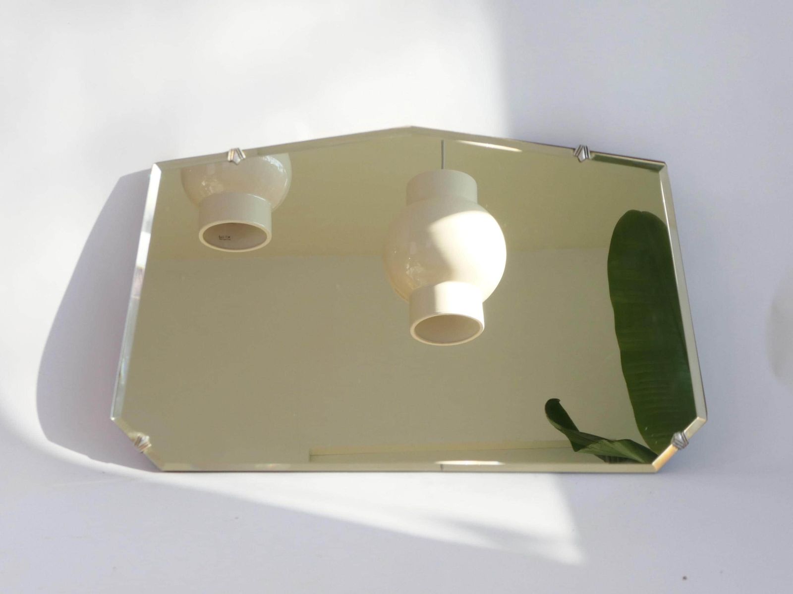 Frameless Asymmetric Wall Mirror, Original Beveled Mirror Art Deco Style, Antique Mirror Diamond Shape photo vinterior