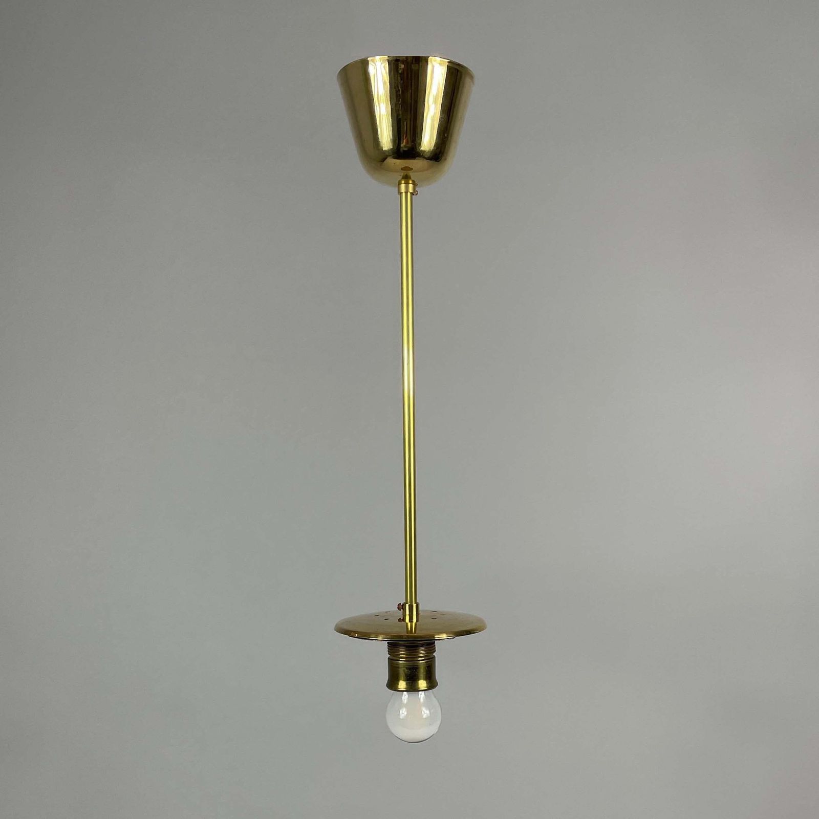 Striped Frosted Glass & Brass Pendant, Orrefors Sweden 1950s photo vintage