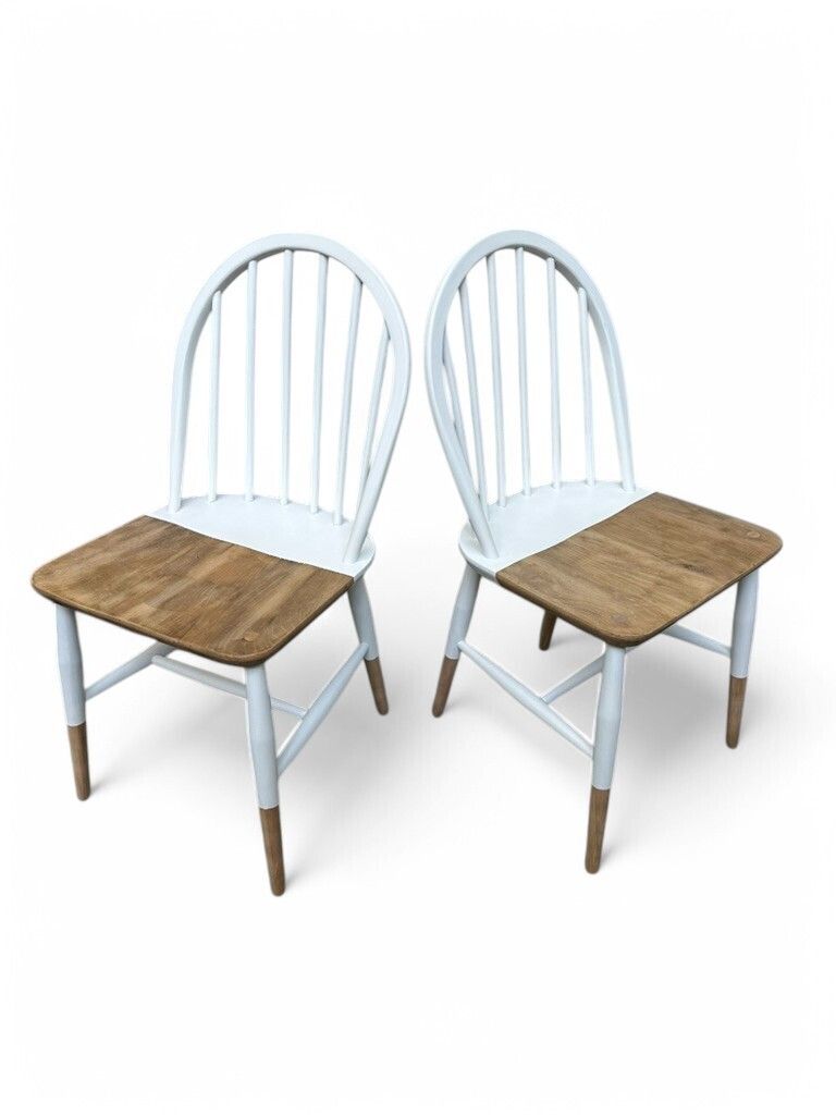 Pair Of Vintage Ercol Windsor 370 Dining Chairs, Painted And Exposed Wood Design photo furniture