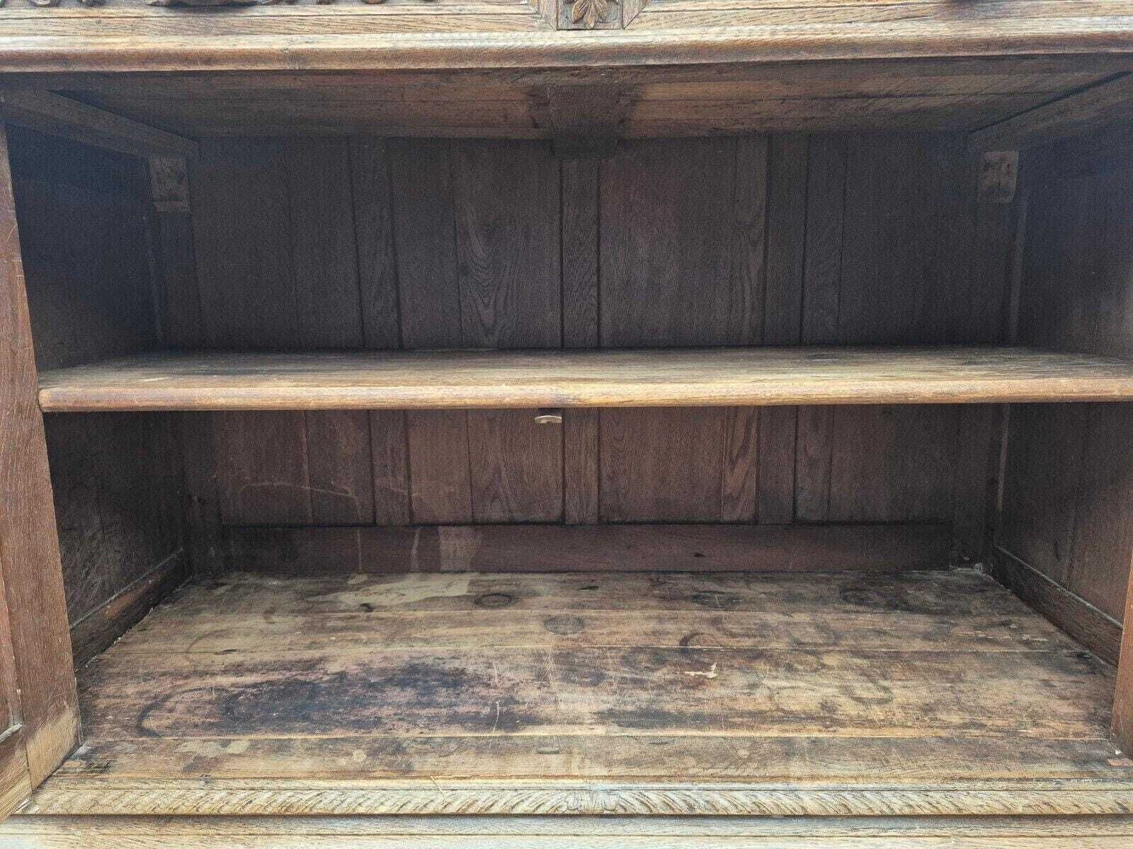 Antique Solid Oak Wood Carved French Bookcase / Dresser Late 1800s photo vinterior