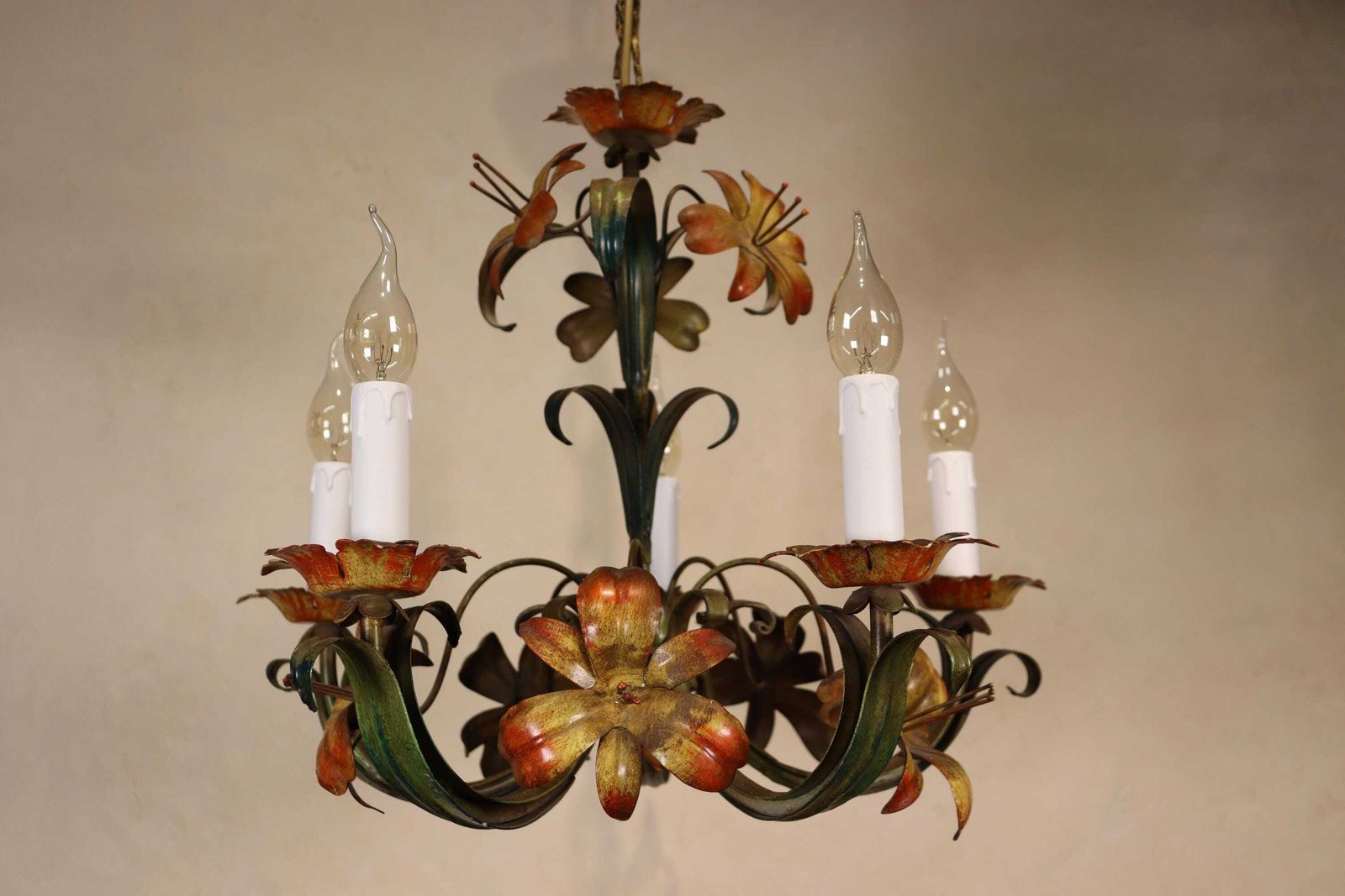 Vintage Antique Style Italian Tole Natural Flower Chandelier (St.220) photo vintage