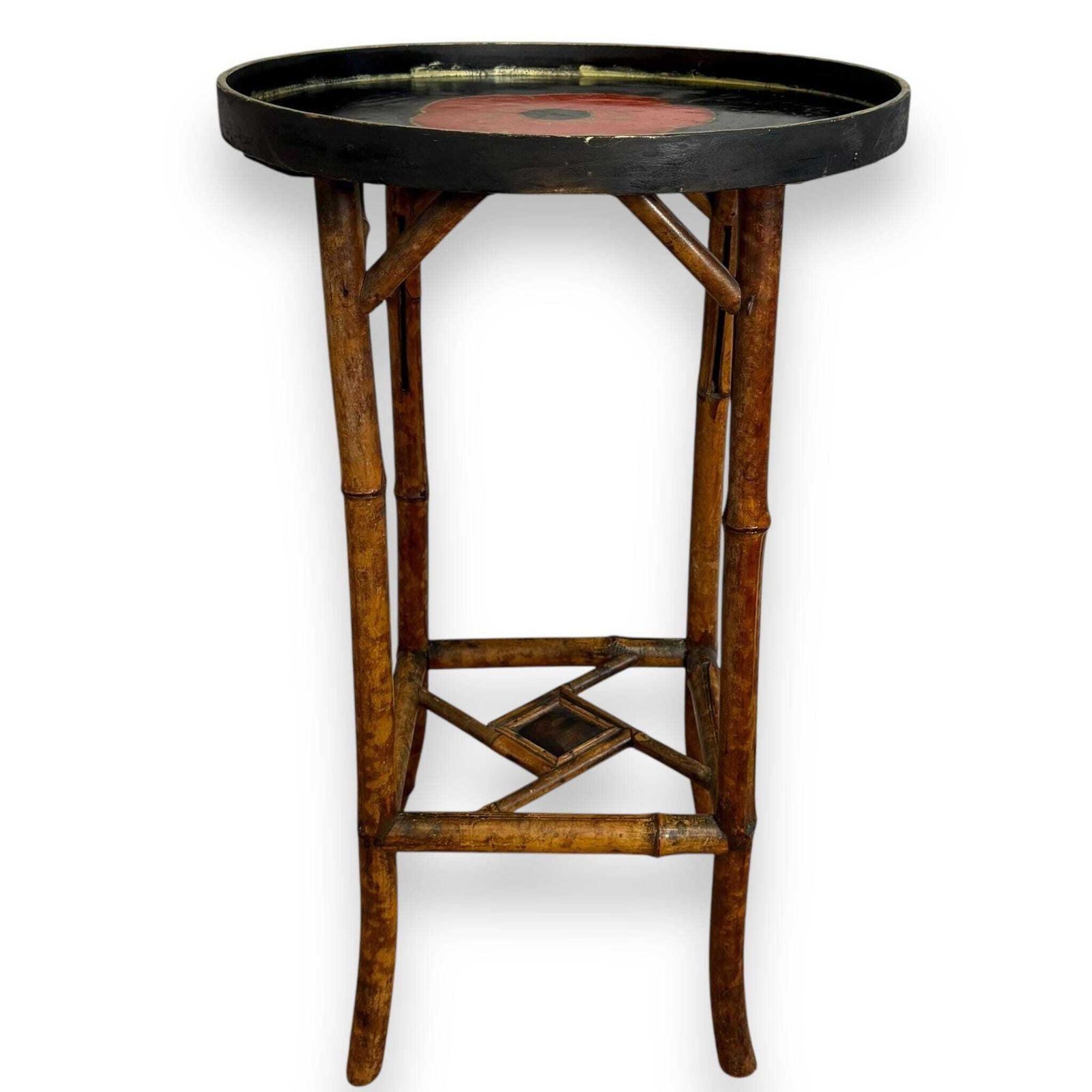 Antique Late 19th Century Bamboo Side Table – Aesthetic Movement With Hand Painted Poppy Top photo 320.0