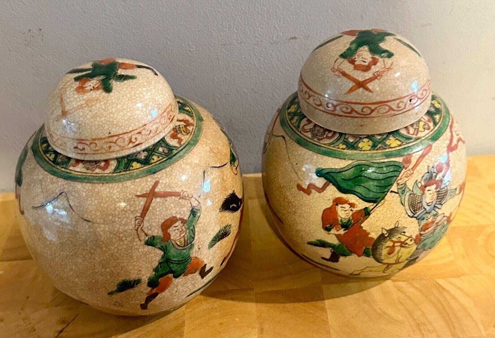 Pair Of Antique Ornate 19th Century Chinese Porcelain Ginger Jars photo Home Decor