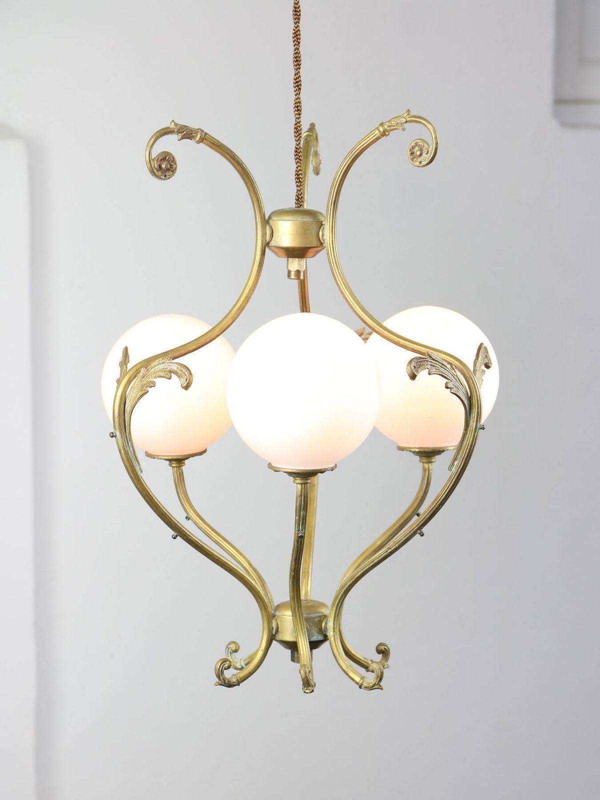 Antique Italian Brass And Opaline Chandelier photo Lighting