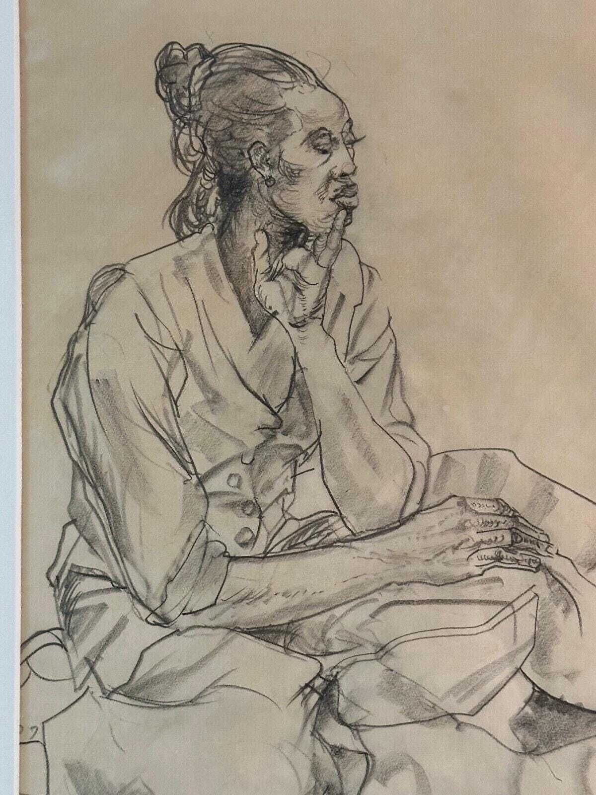 Kathe Strenitz 'Woman' Graphite Pencil Drawing 1993 Original Framed photo for sale