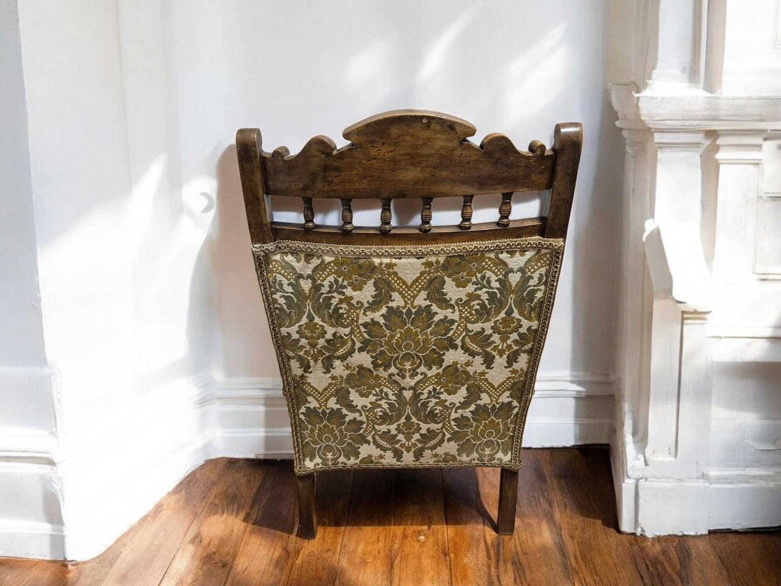 Antique Victorian Upholstered Bedroom/ Lounge / Nursing Low Chair Carved Walnut Wood photo vintage