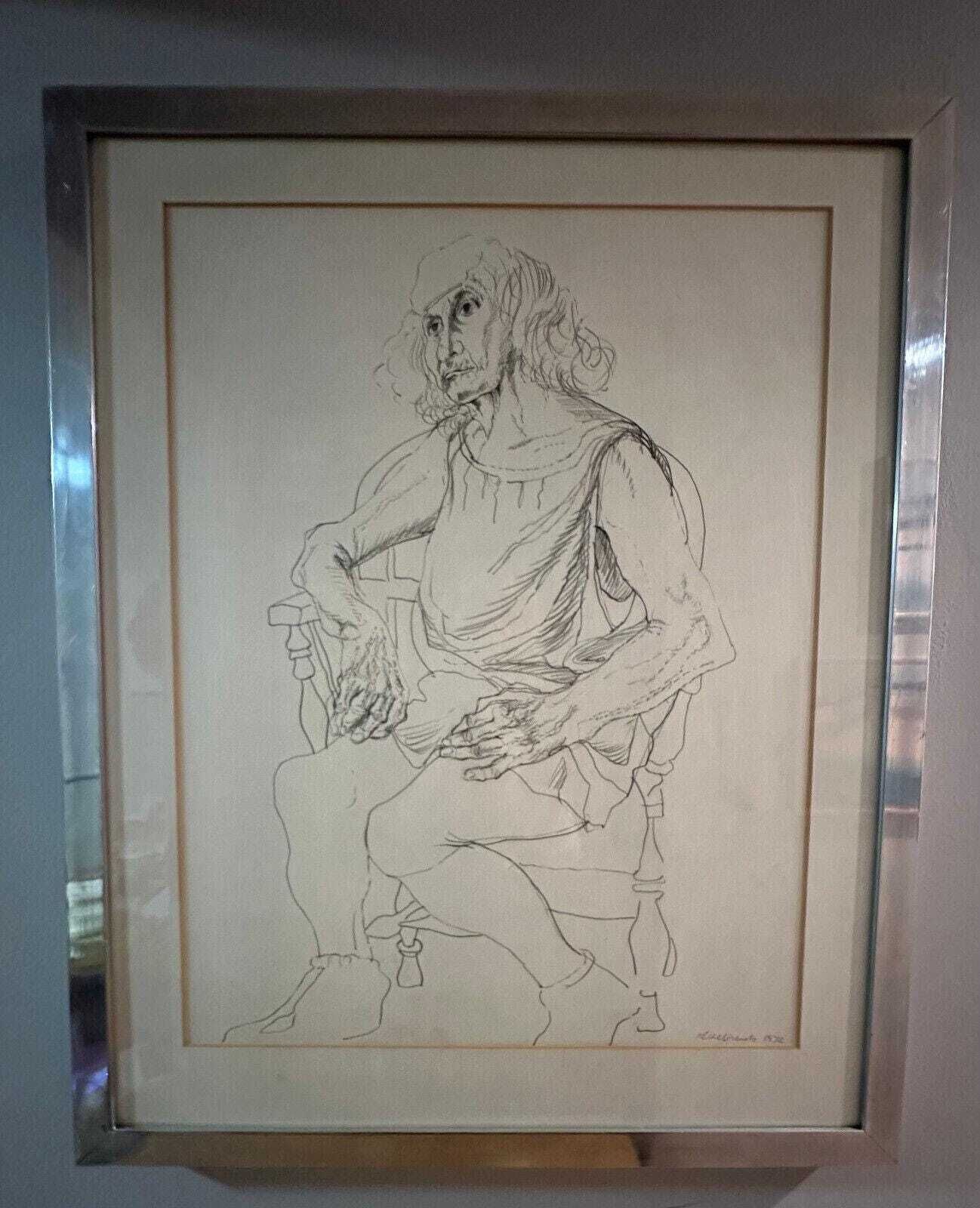 Kathe Strenitz Original Pencil Drawing 1972   "Old Woman"   Framed Artwork Vintage Sketch