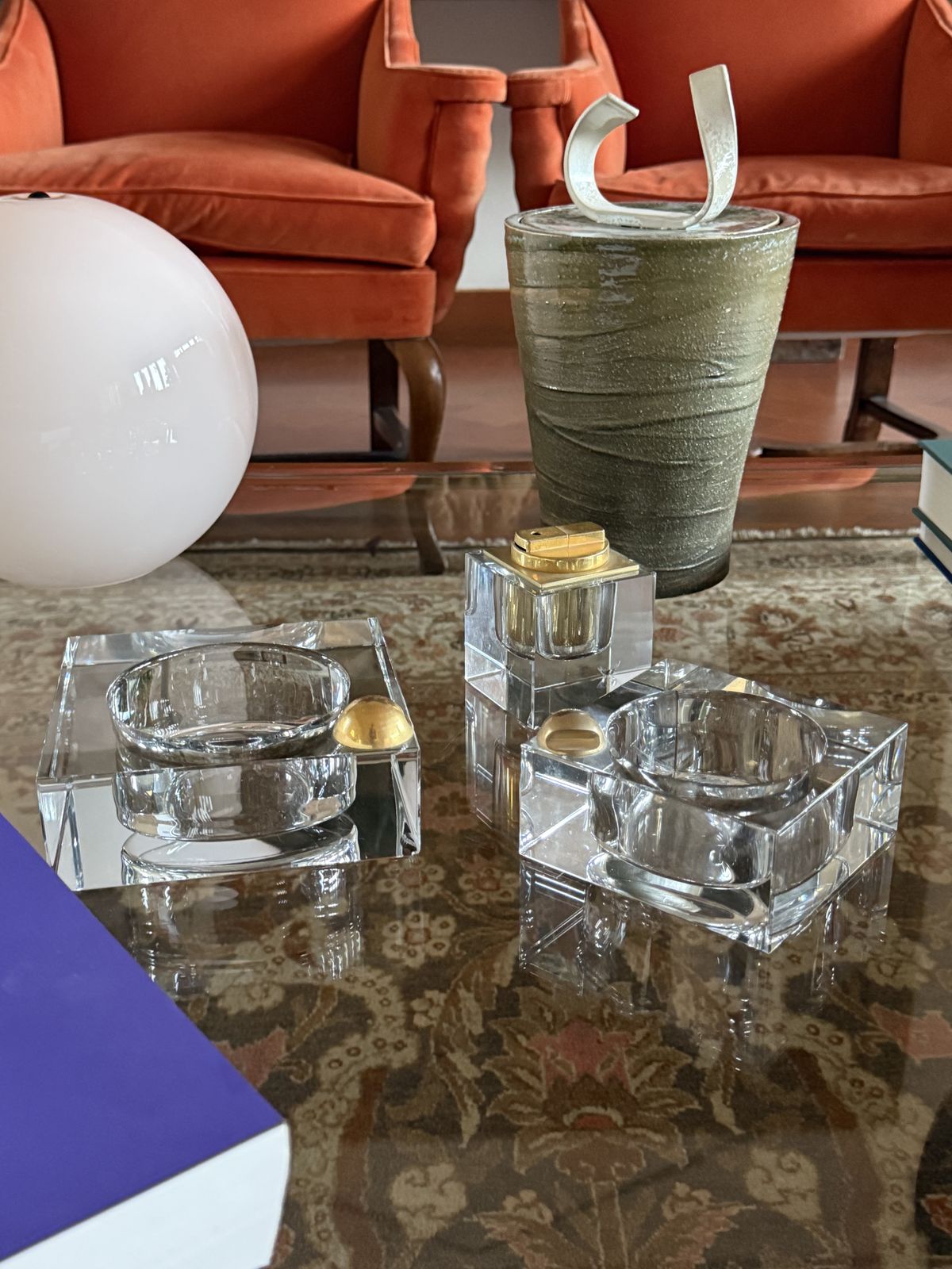 photo buy Hollywood Regency Glass Smoking Set, France 1970s