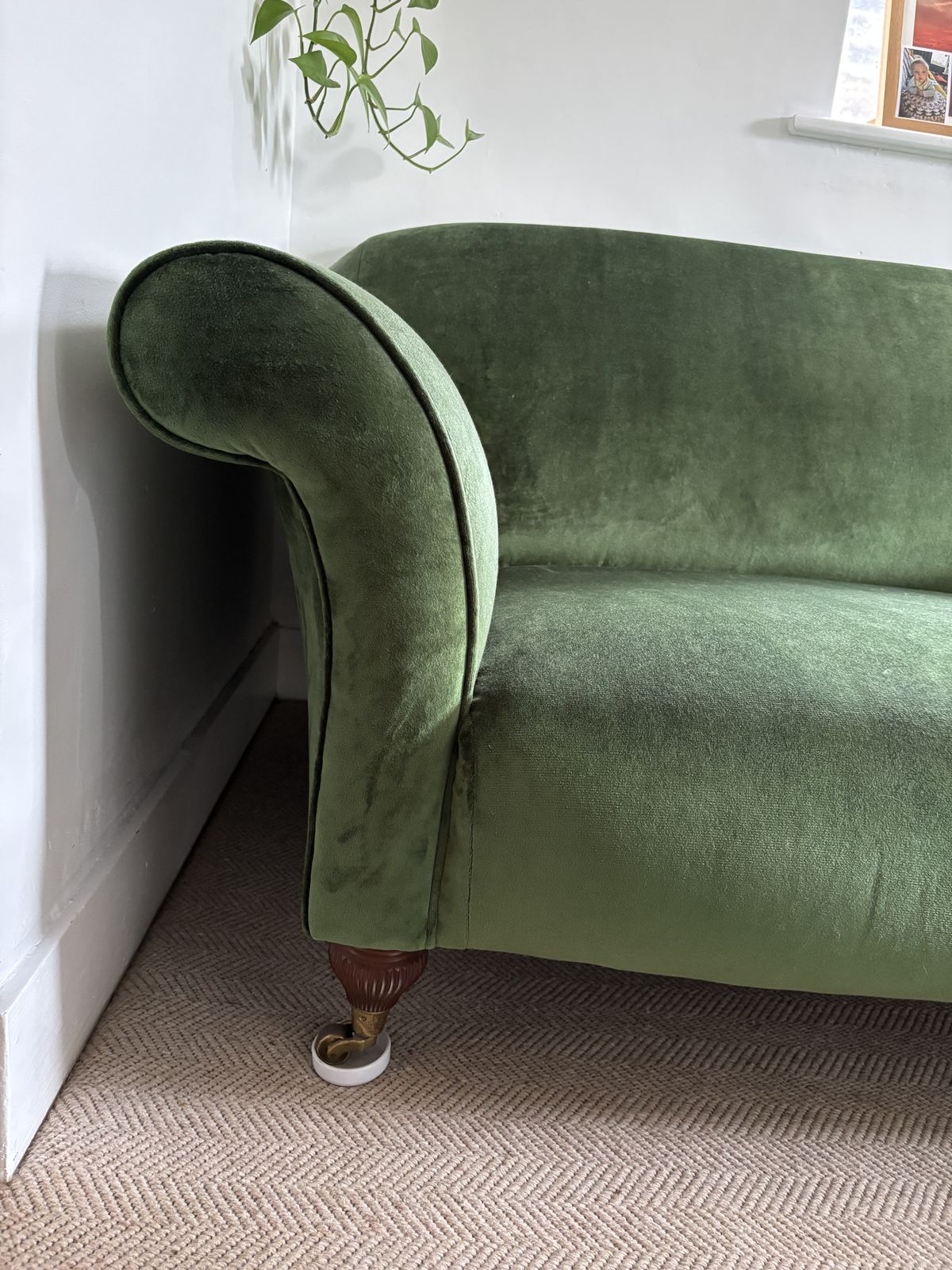 Green Velvet Multiyork Love Seat, Recently Re Covered, In Perfect Condition. photo Furniture