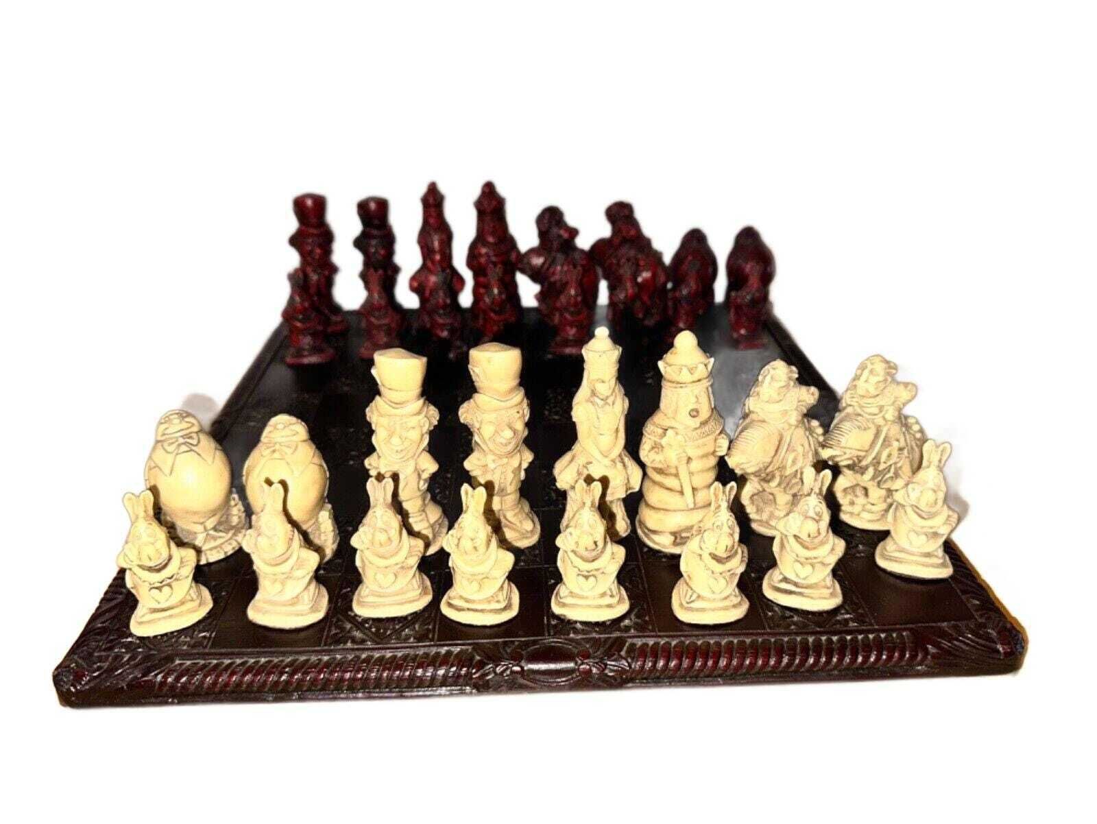 Alice In Wonderland Vintage Chess Set   Complete Wooden & Resin Edition photo for sale