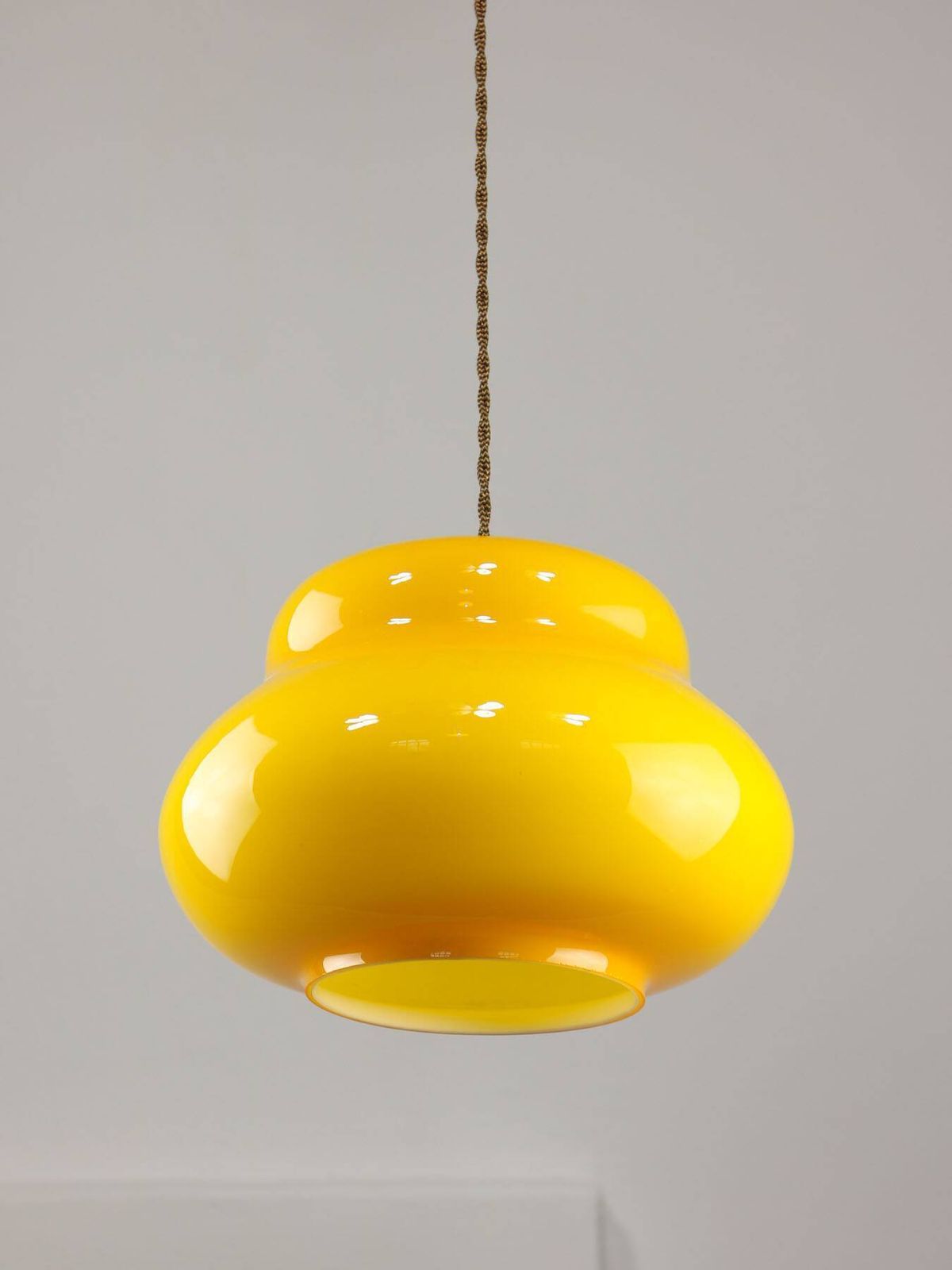 Mid Century Italian Yellow Glass And Brass Pendant Lamp photo Lighting