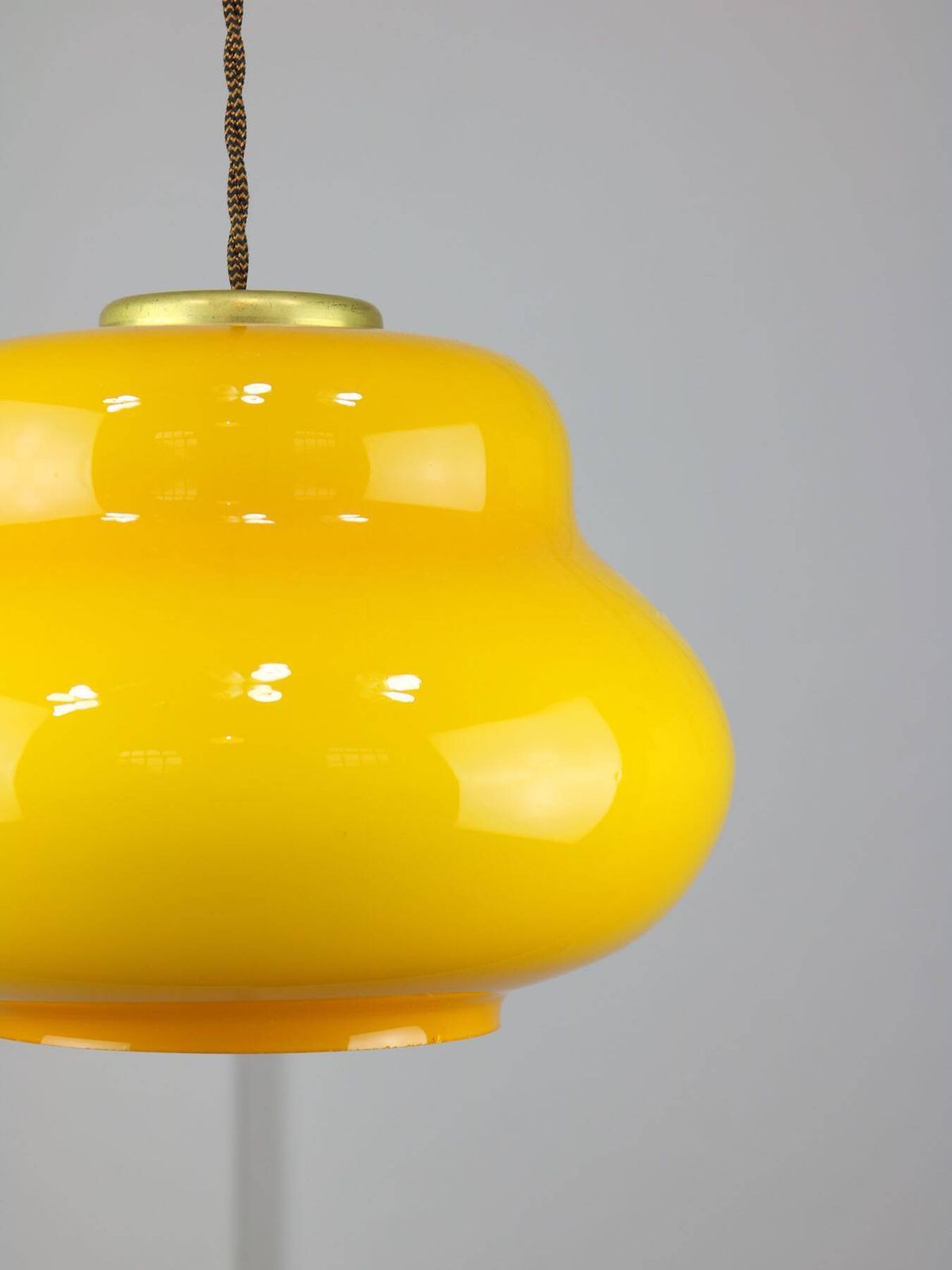 Mid Century Italian Yellow Glass And Brass Pendant Lamp photo vinterior