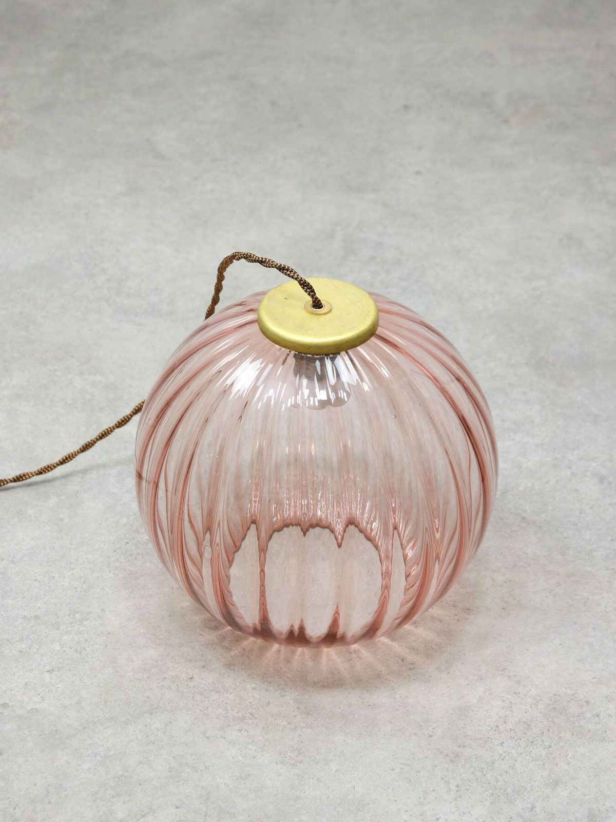 photo for sale Mid Century Italian Pink Glass And Brass Pendant Lamp