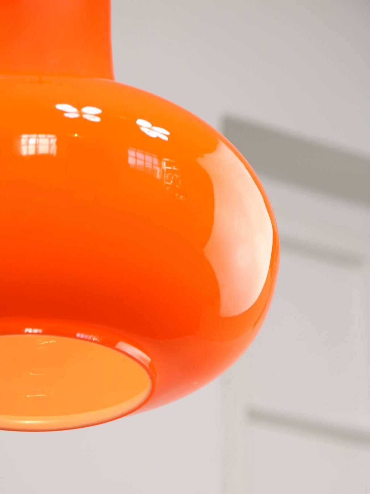 Mid Century Italian Orange Glass And Brass Pendant Lamp photo furniture
