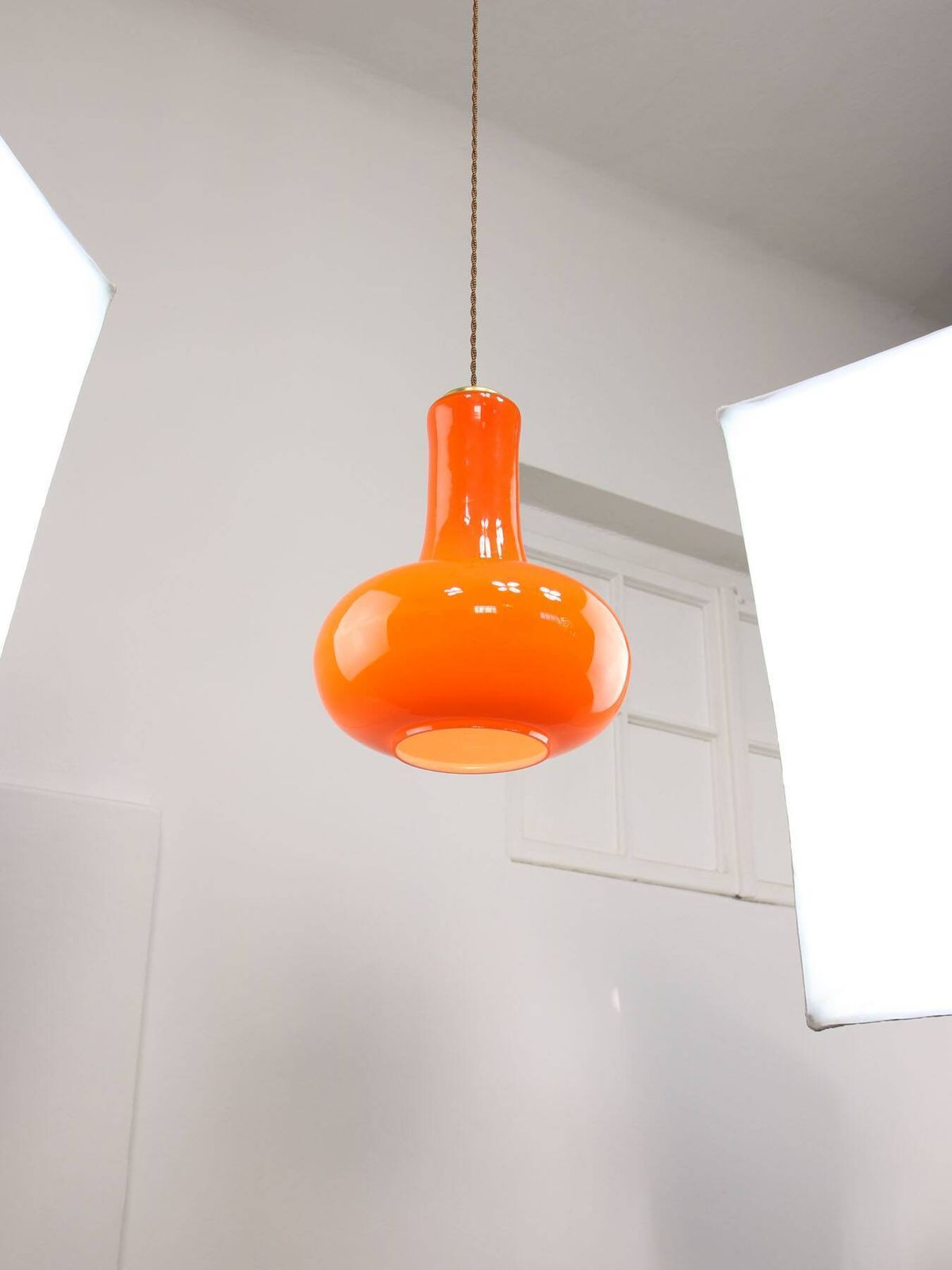 Mid Century Italian Orange Glass And Brass Pendant Lamp photo 610.0