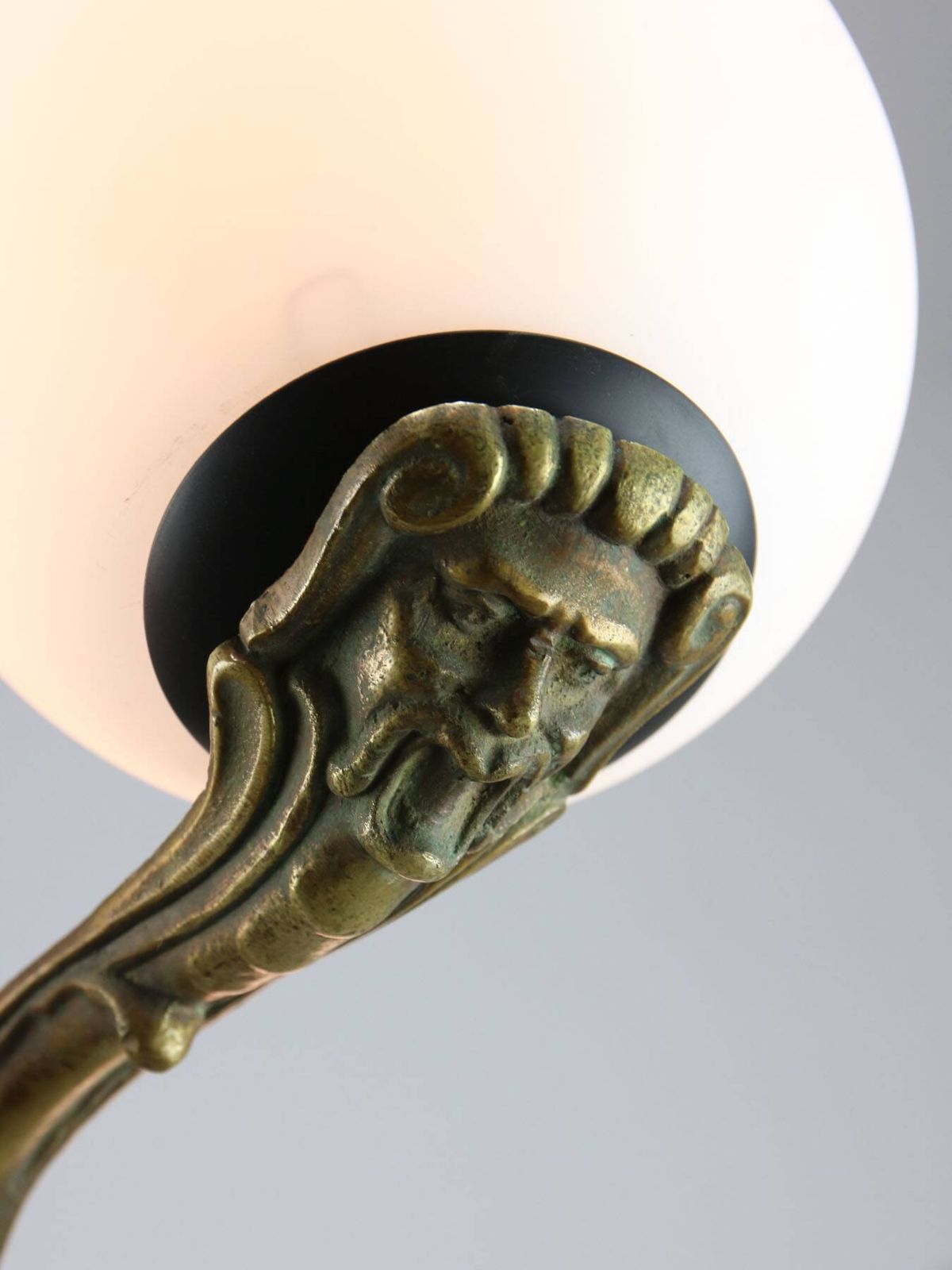 Art Deco French Brass And Opaline Chandelier, 1930 photo Lighting