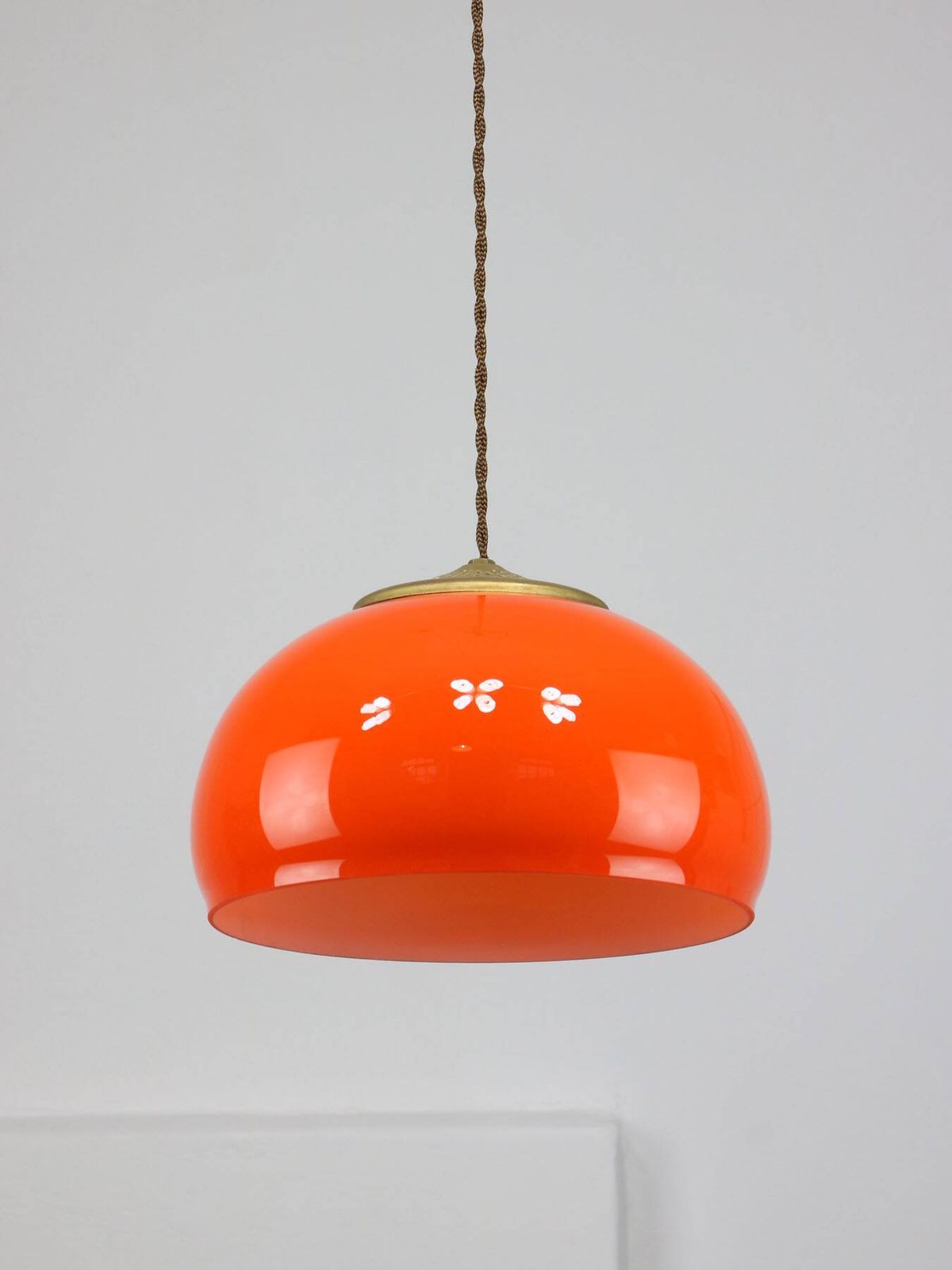 photo buy Mid Century Italian Pendant Lamp In Orange Glass And Brass