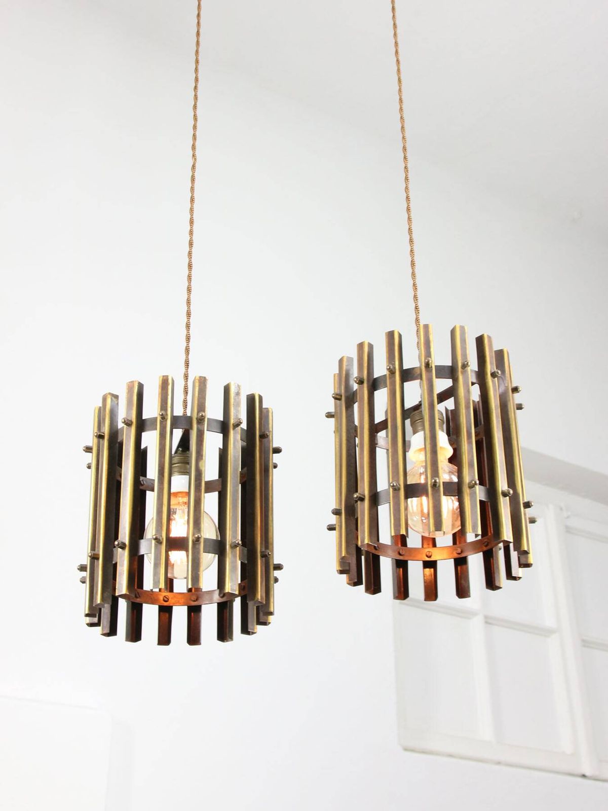620.0 Vintage Italian Brass Pendant Lights, 1970s, Set Of 2 photo