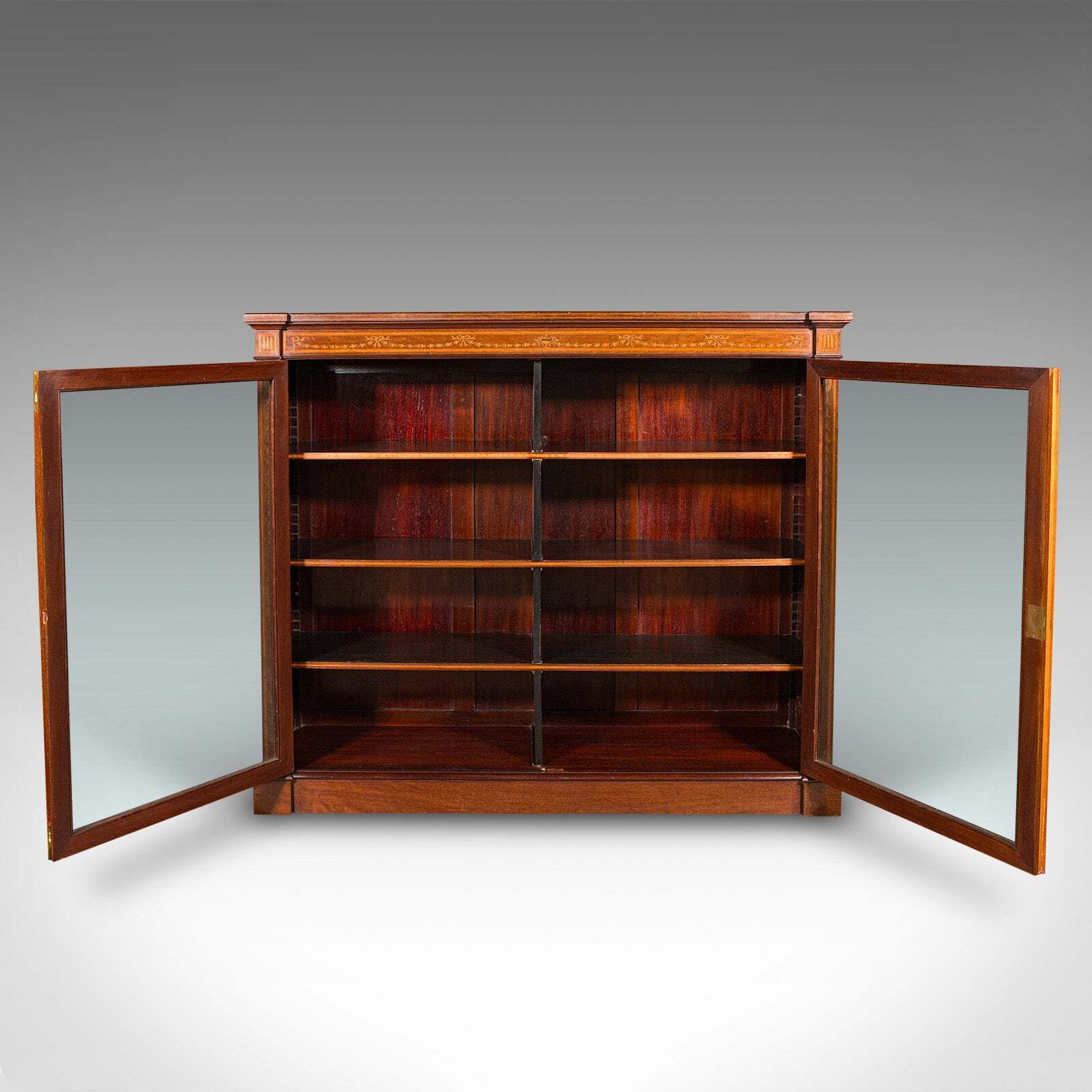 Large Antique Glazed Display Cabinet, English, Drawing Room, Bookcase, Edwardian photo for sale