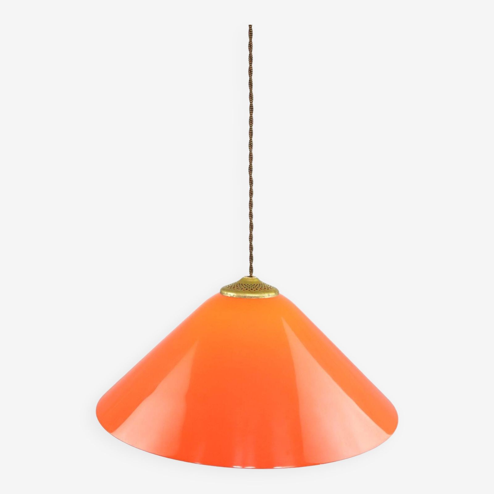 Mid Century Modern Italian Orange Plexiglass And Brass Pendant Lamp 1960s photo furniture