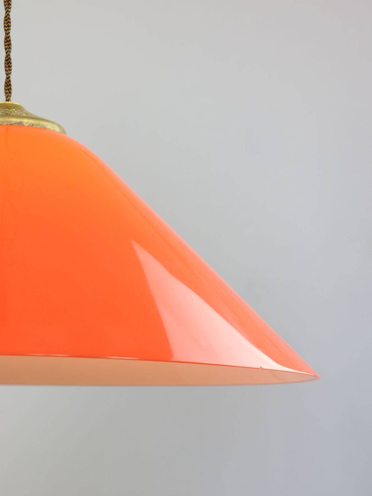 photo for sale Mid Century Modern Italian Orange Plexiglass And Brass Pendant Lamp 1960s