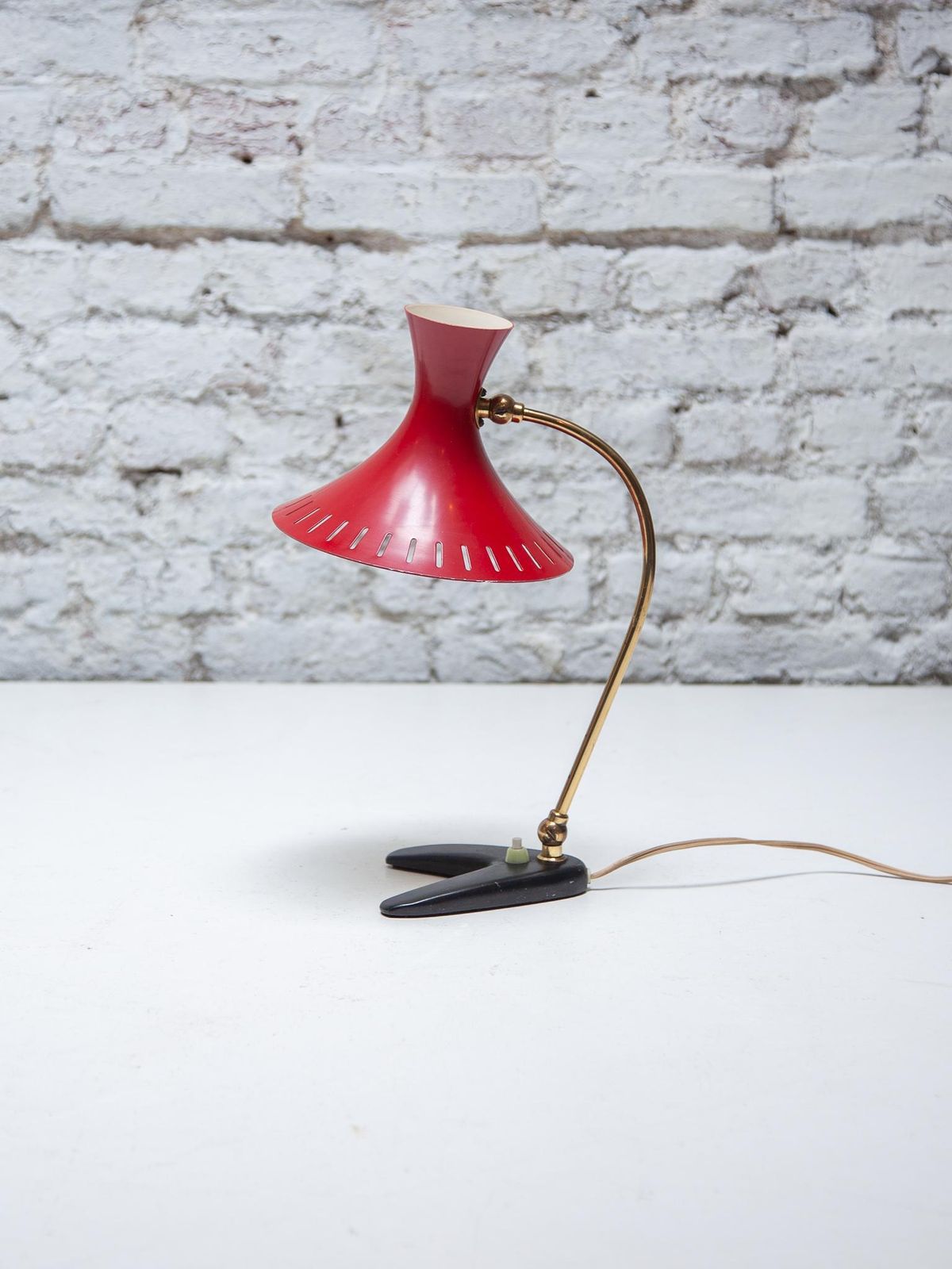 Desk Lamp With Red Shade Mid Century Modern By Stilux Milano, 1950s photo for sale