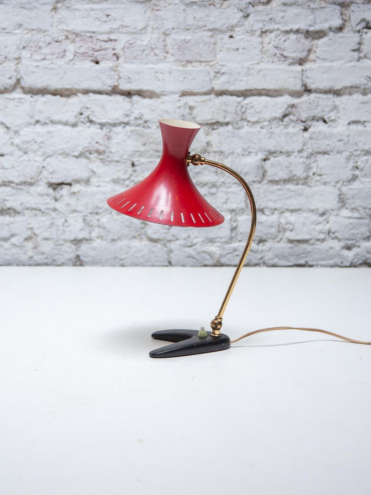 Desk Lamp With Red Shade Mid Century Modern By Stilux Milano, 1950s photo Lighting