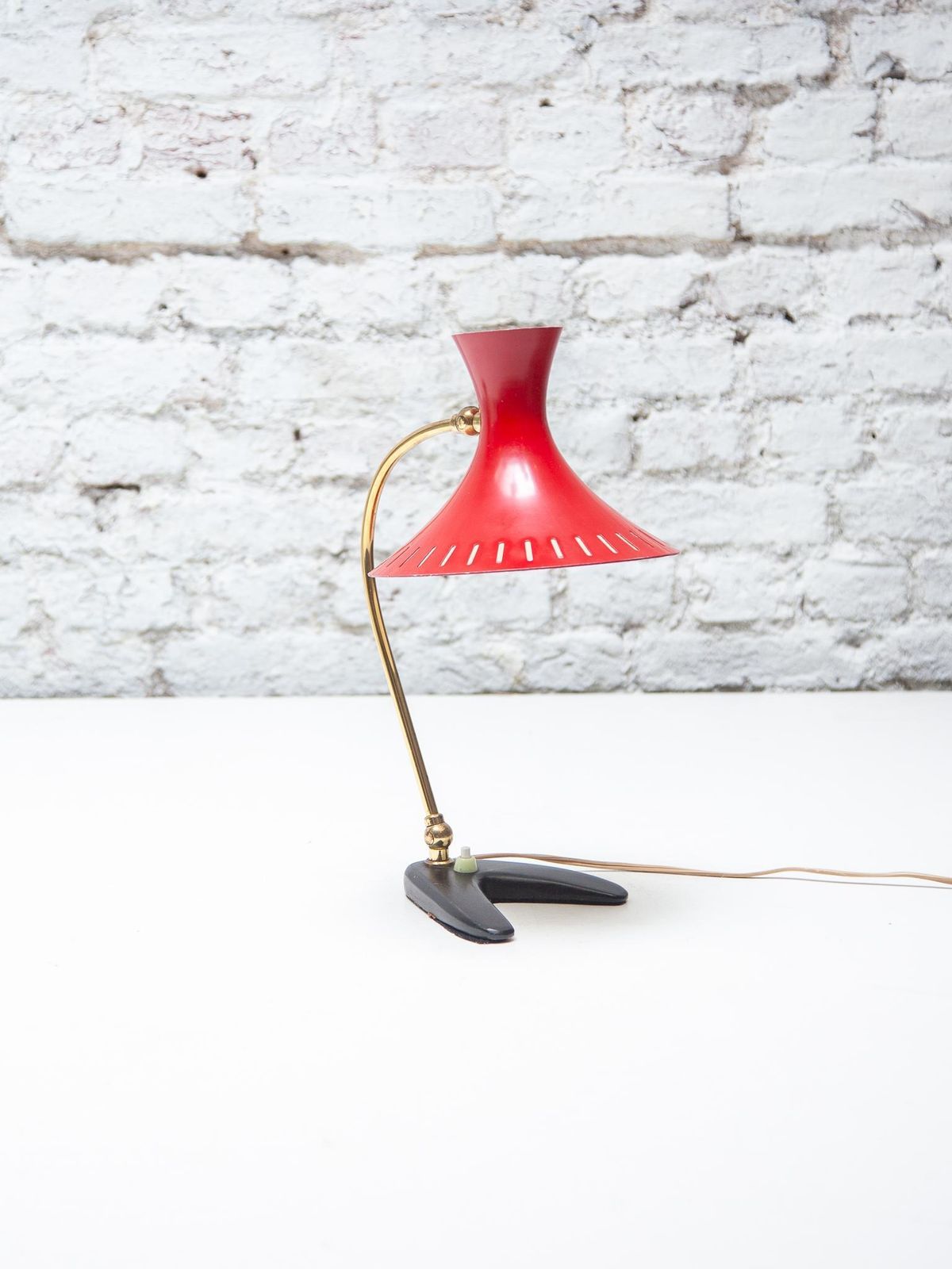 Desk Lamp With Red Shade Mid Century Modern By Stilux Milano, 1950s photo buy