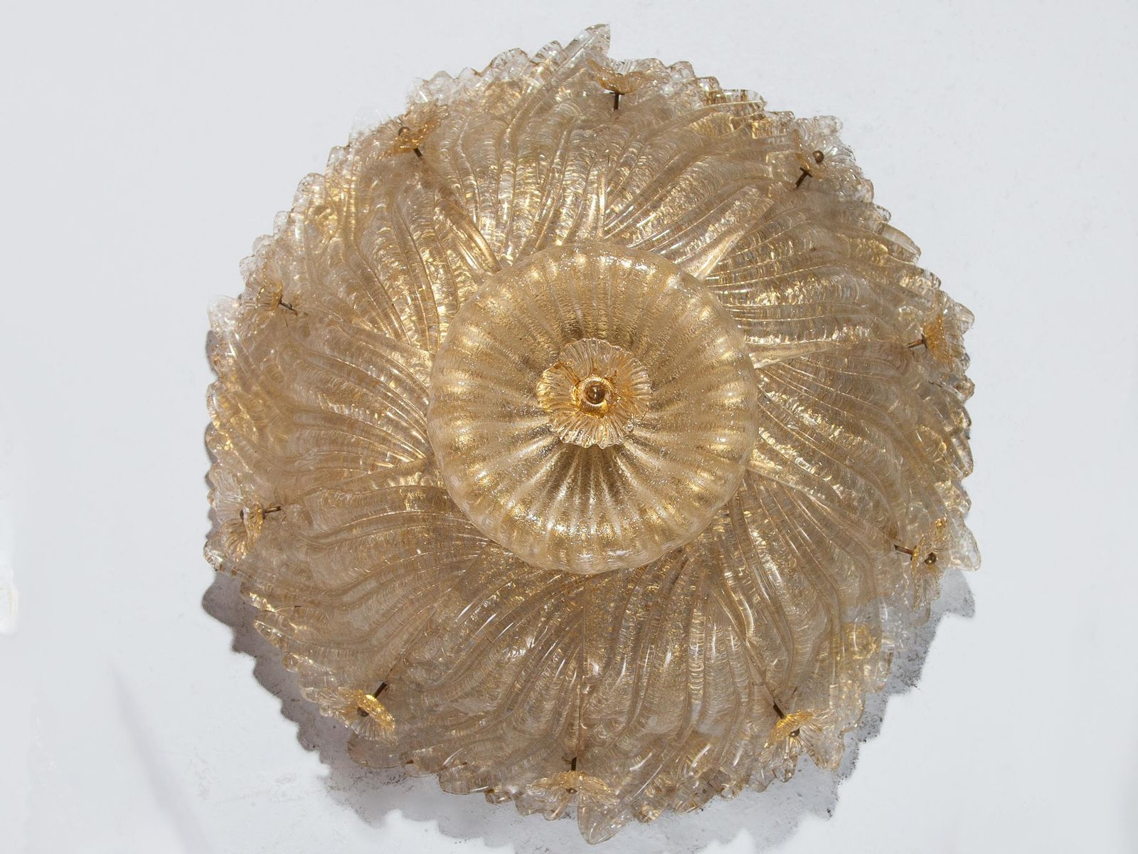 Large Barovier & Toso Flower Gilt Art Glass Murano Flush Mount photo vintage