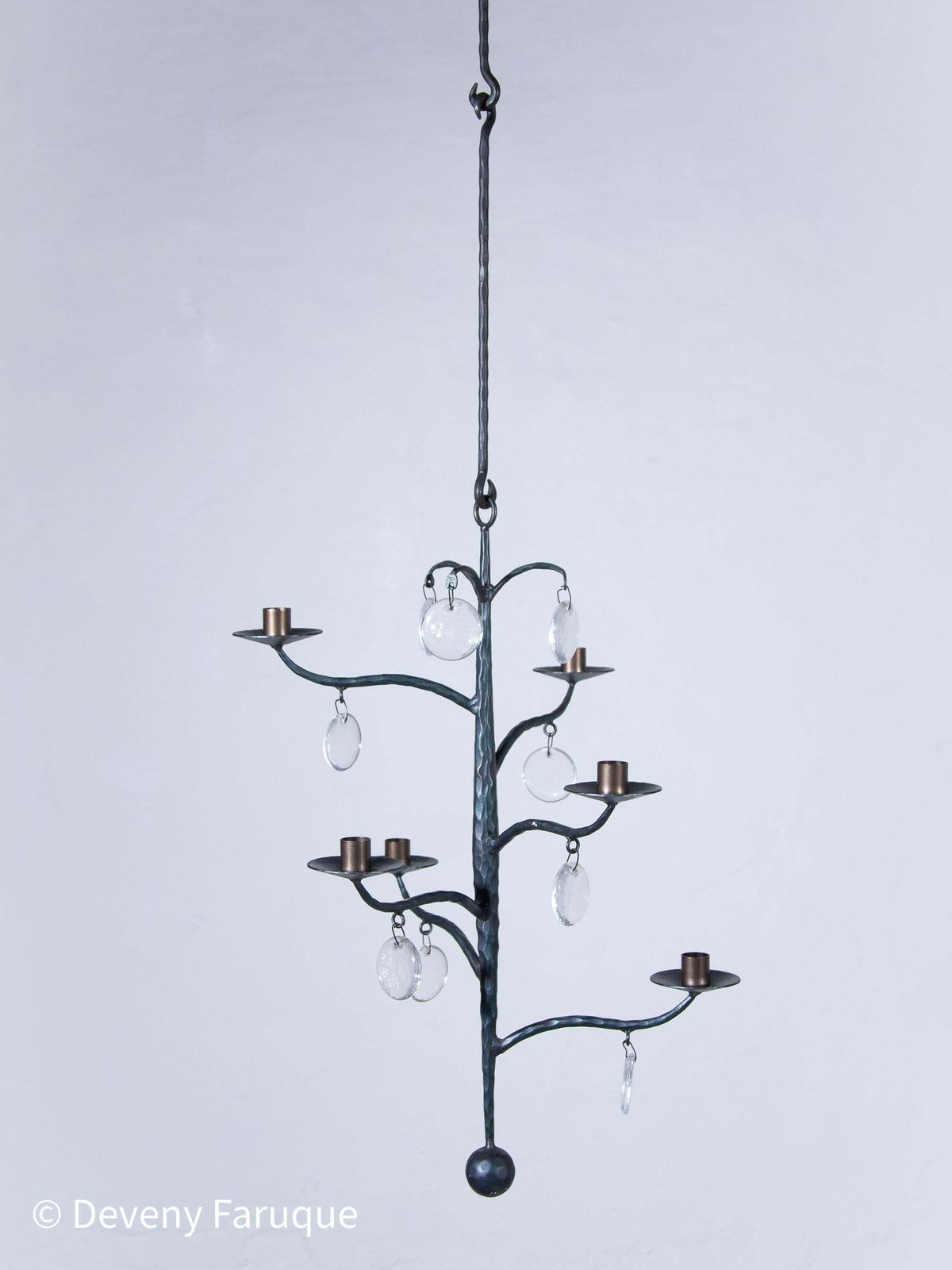 Elegant Candle Chandelier Hand Forged With 6 Arms Candles And Glass, Sweden photo vinterior