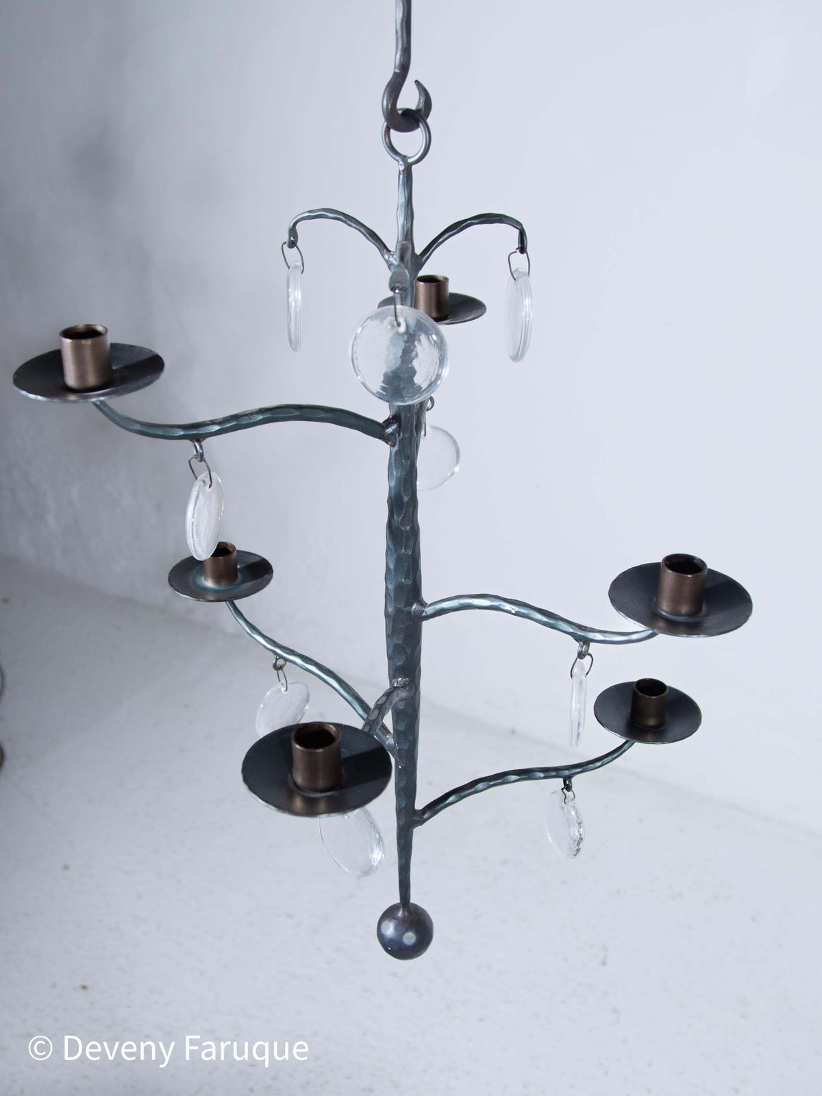 Lighting Elegant Candle Chandelier Hand Forged With 6 Arms Candles And Glass, Sweden photo