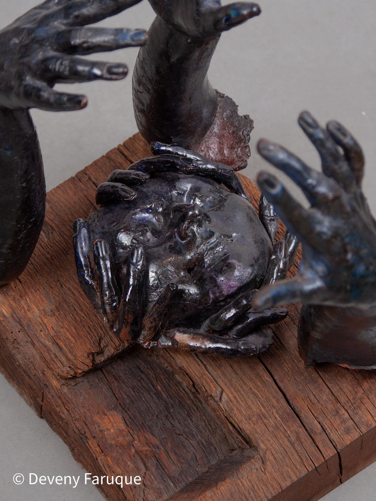 photo furniture Rare Blue Glazed Ceramic Sculpture Decorated With Hands, 1970s, Belgium