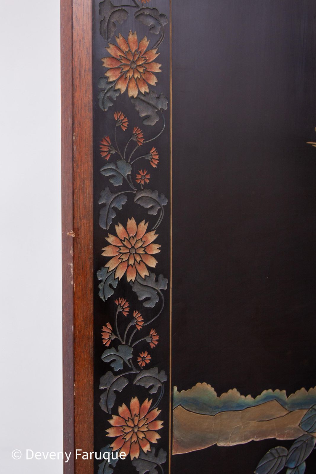 photo furniture Midcentury Modern Chinese Four Panel Screen, Roomdivider With Landscape & Birds