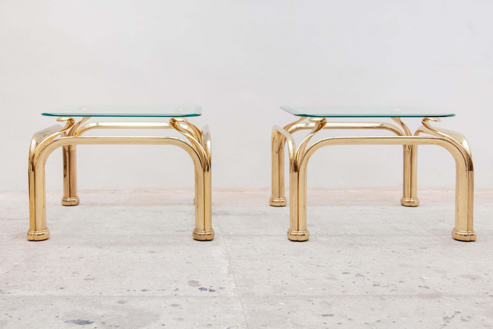 Set Of Two Brass Side Tables With Abstract Swan Neck photo furniture