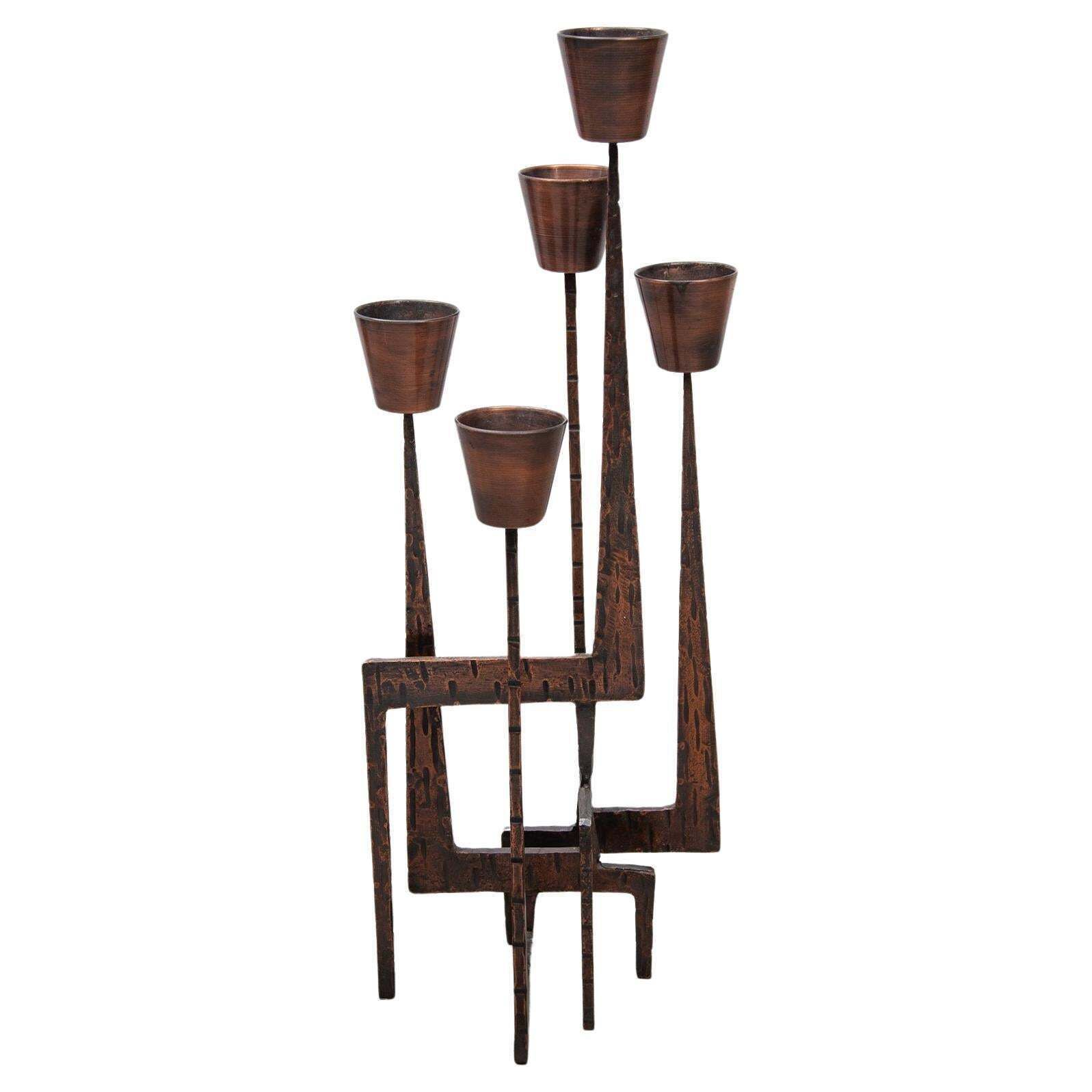 Brutalist Candelabra, Sculpture In Wrought Iron, 1970s, France