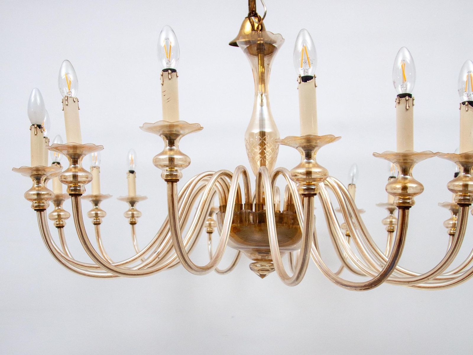 5954.0 Hollywood Regency Murano Large Eighteen Arms Amber Glass Chandelier, 1950s photo