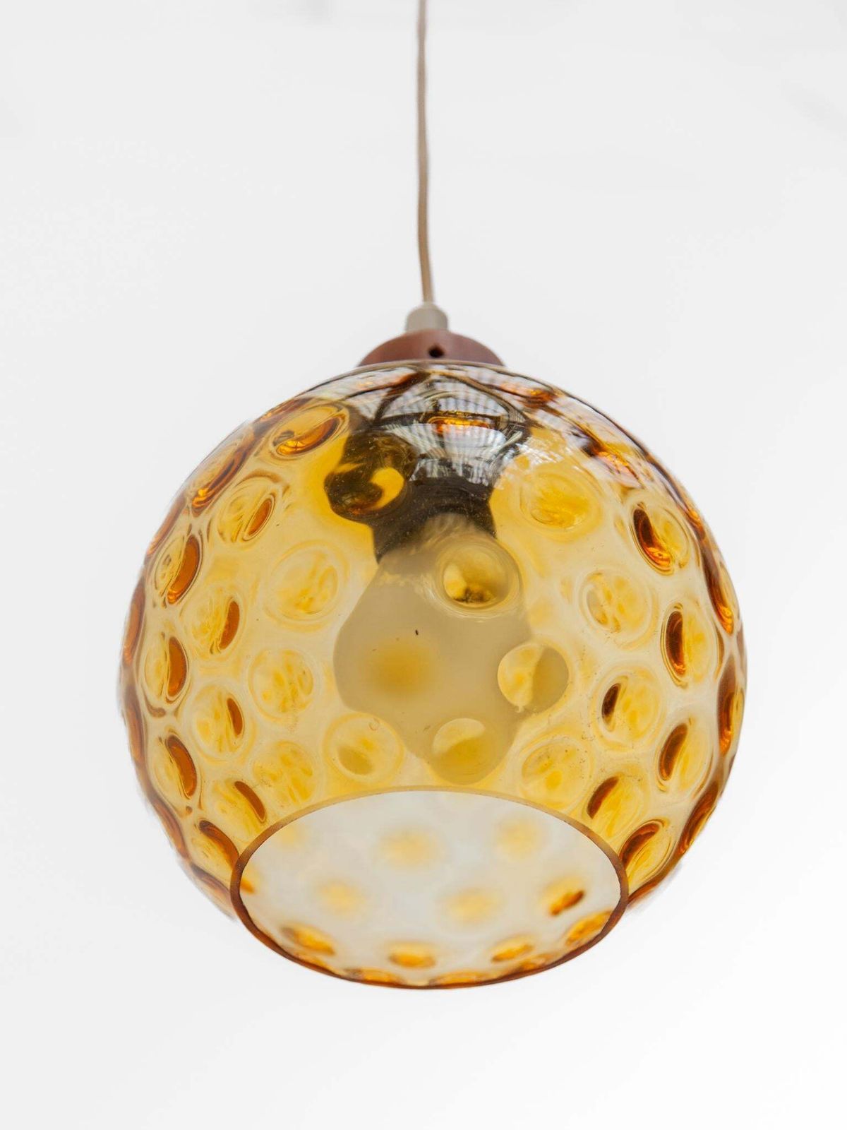Teak And Amber Glass Bowls Cascade Chandelier Made In Denmark 1950s photo for sale