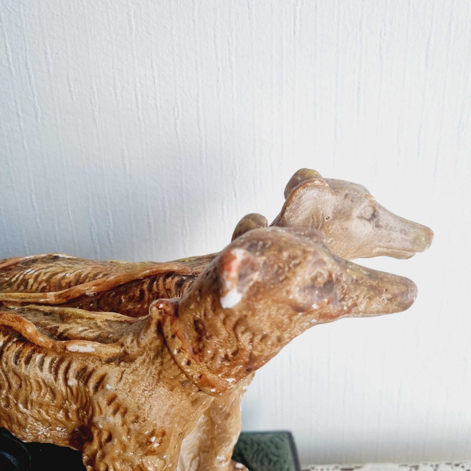 Very Large Italian Depose Art Deco Lady On Plinth With Dogs Figurine photo for sale