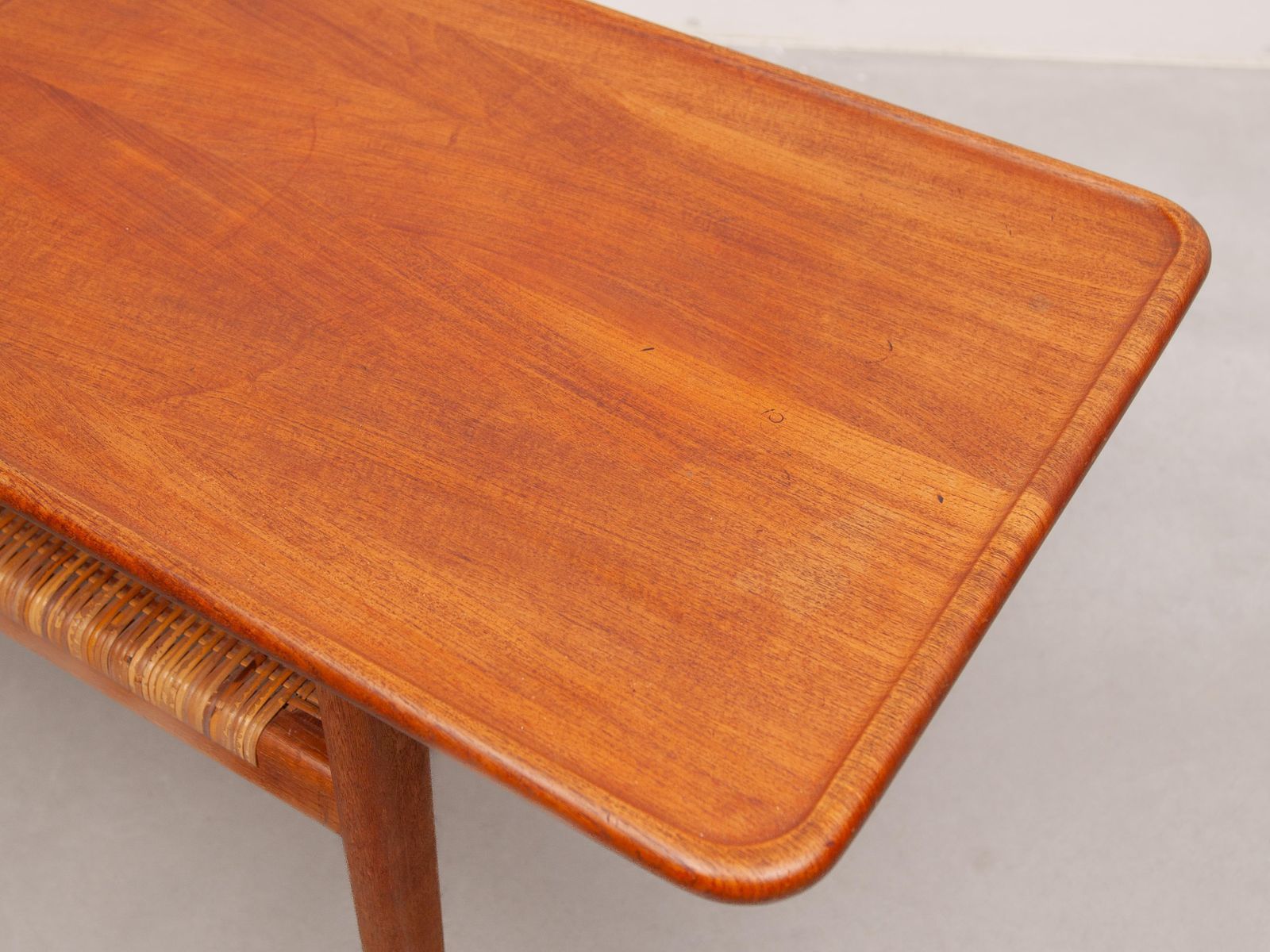 photo for sale Hans Wegner Coffee Table Model 'At 10' Teak And Cane, Made In Denmark, 1950s